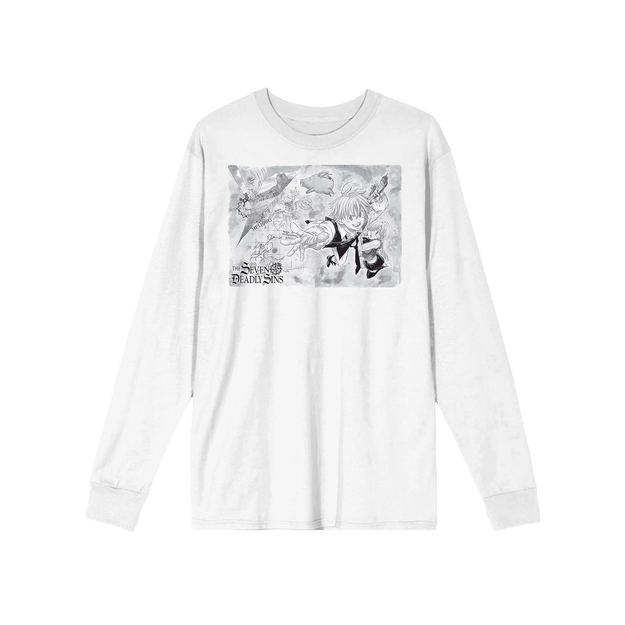 Men's Seven Deadly Sins Meliodas, Elizabeth & Hawk Chapter 1 Long Sleeve Graphic Tee, Size: XL, White Product Image