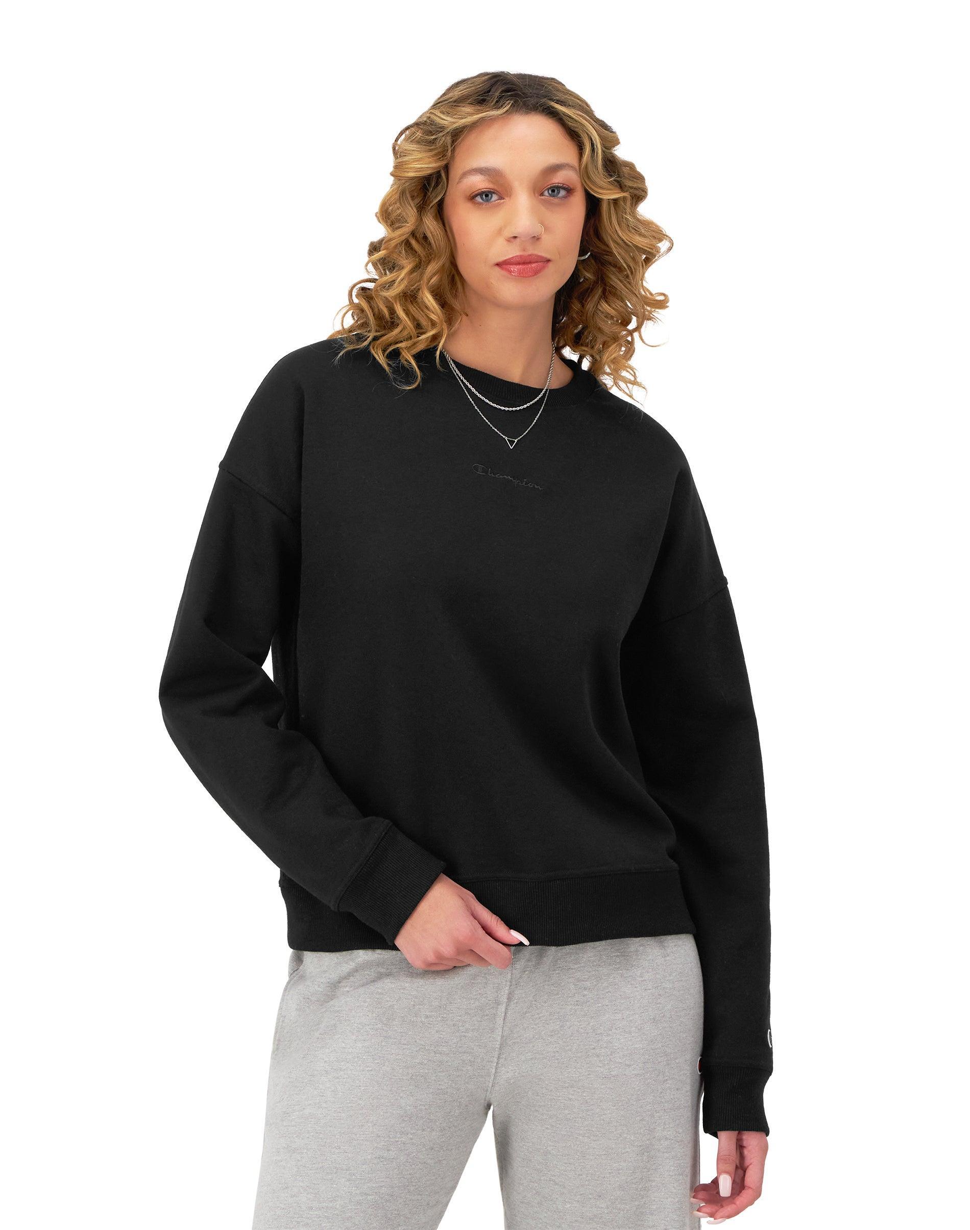 Womens Champion Powerblend Crewneck Sweatshirt, Embroidered Script Logo Oxford Grey XS Product Image