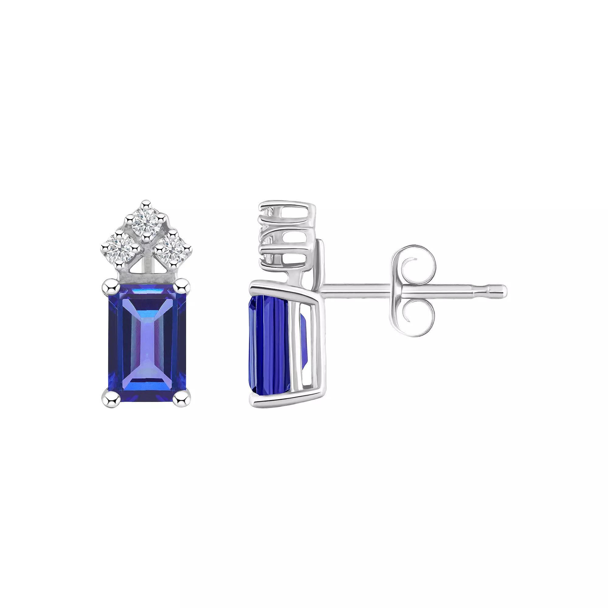 Celebration Gems 14k Gold Emerald Cut White Opal & 1/8 Carat T.W. Diamond Stud Earrings, Womens Product Image