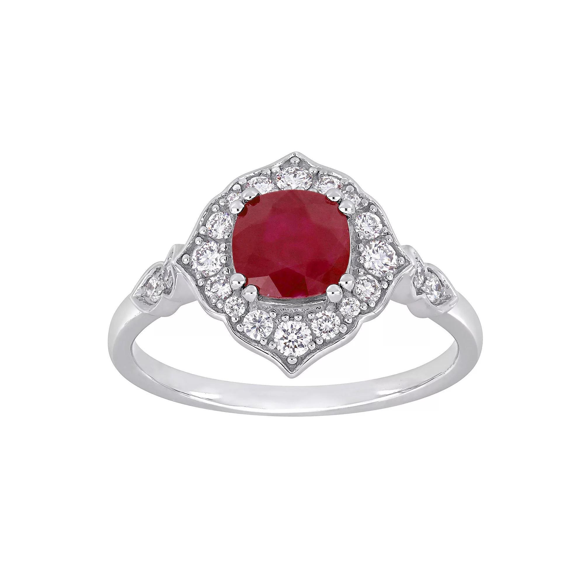 Stella Grace 14k White Gold Ruby & 1/3 Carat T.W. Diamond Halo Ring, Womens Product Image