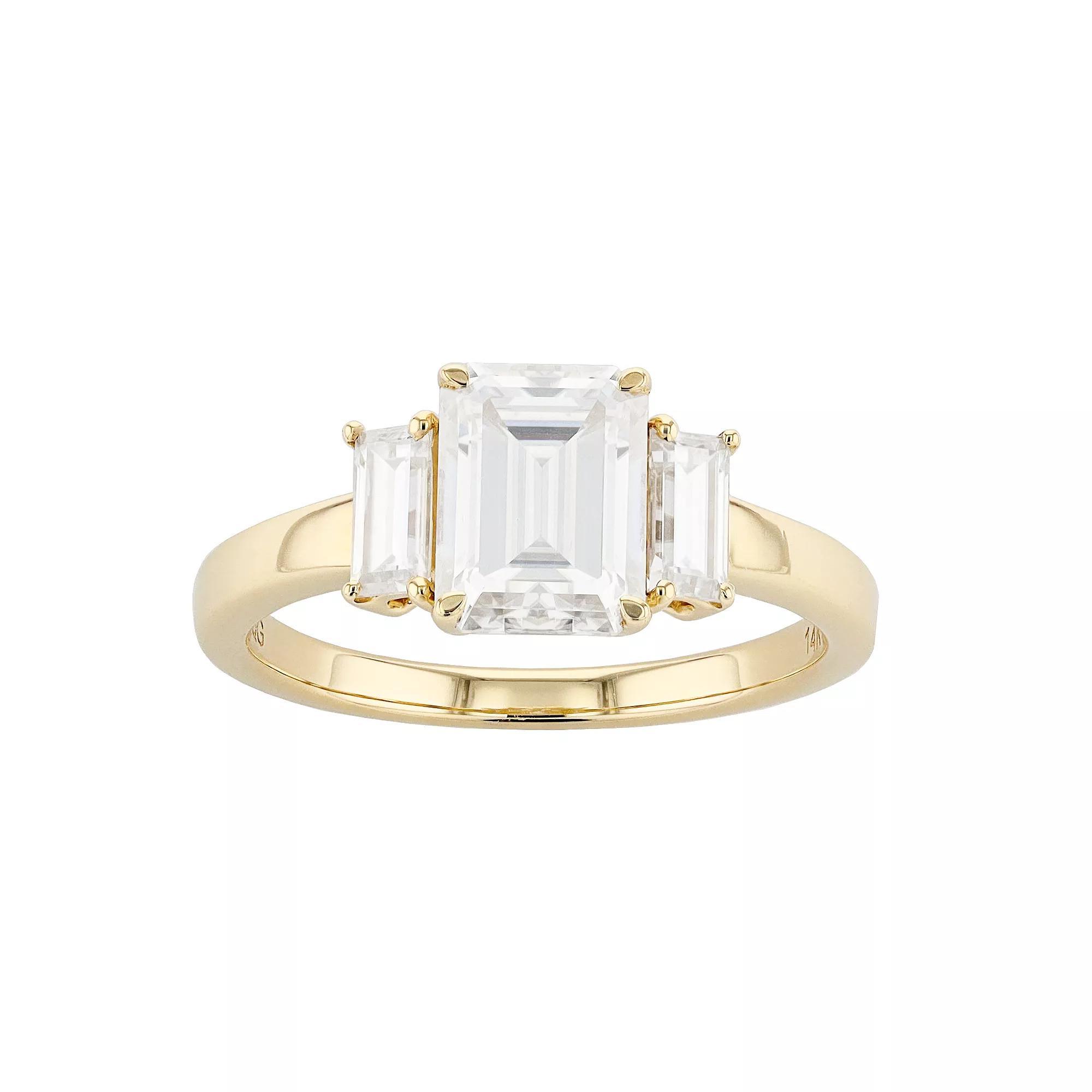 Radiant Fire 14k Gold 3-Stone Lab-Created Moissanite Engagement Ring, Women's, Size: 7 Product Image