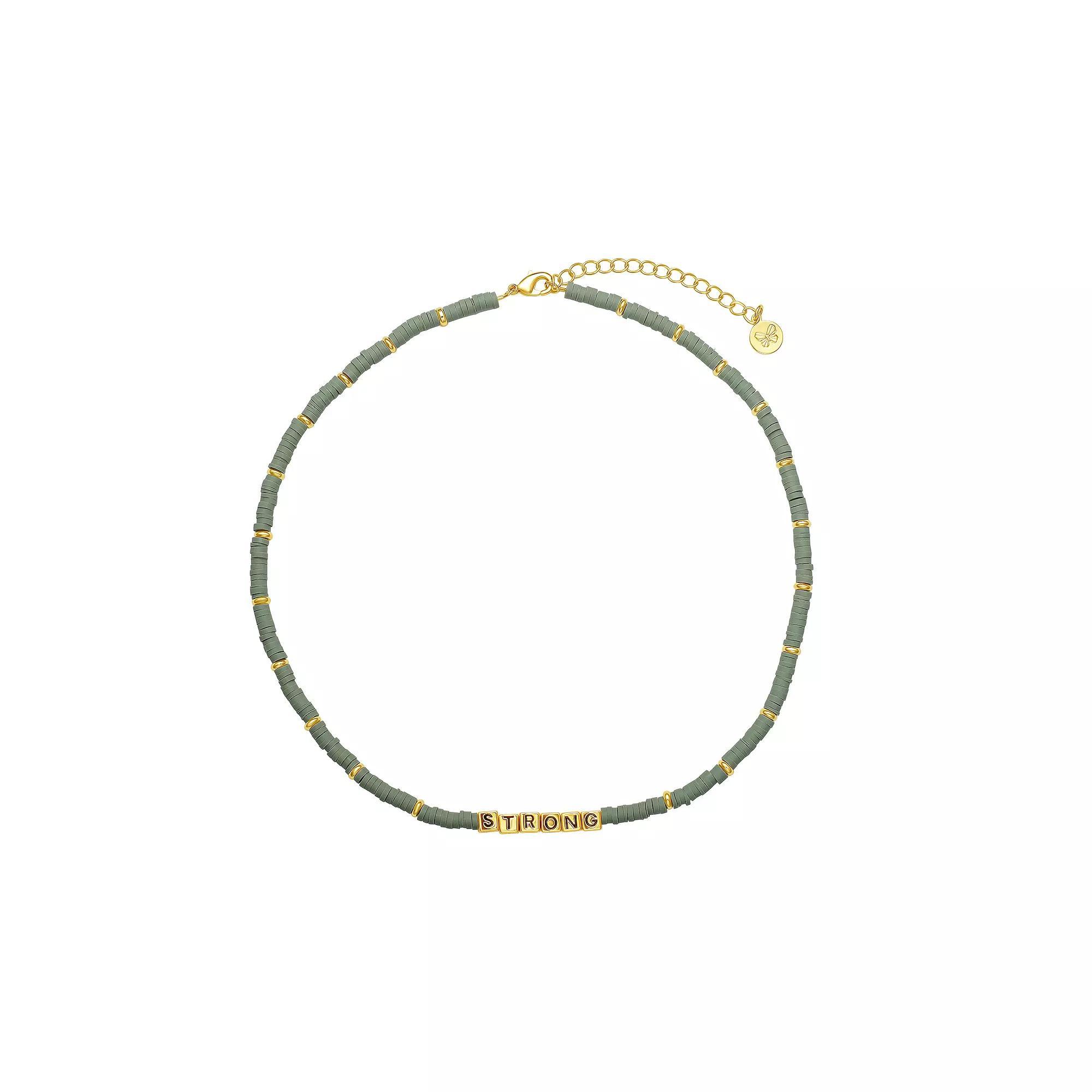 18k Gold Plated "Strong" Green Disc Bead Necklace, Women's, Size: 14" Product Image