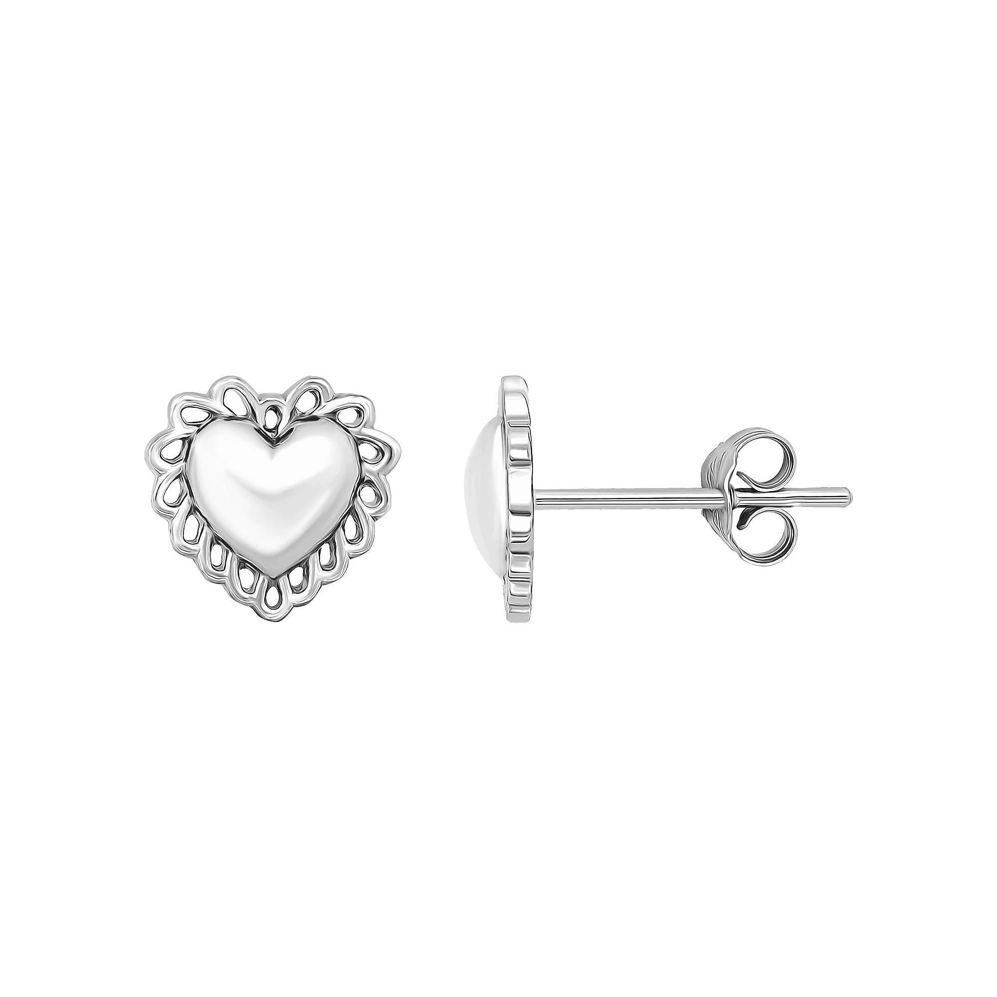 Aleure Precioso Heart with Scalloped Border Posted Stud Earrings, Women's, Sterling Product Image