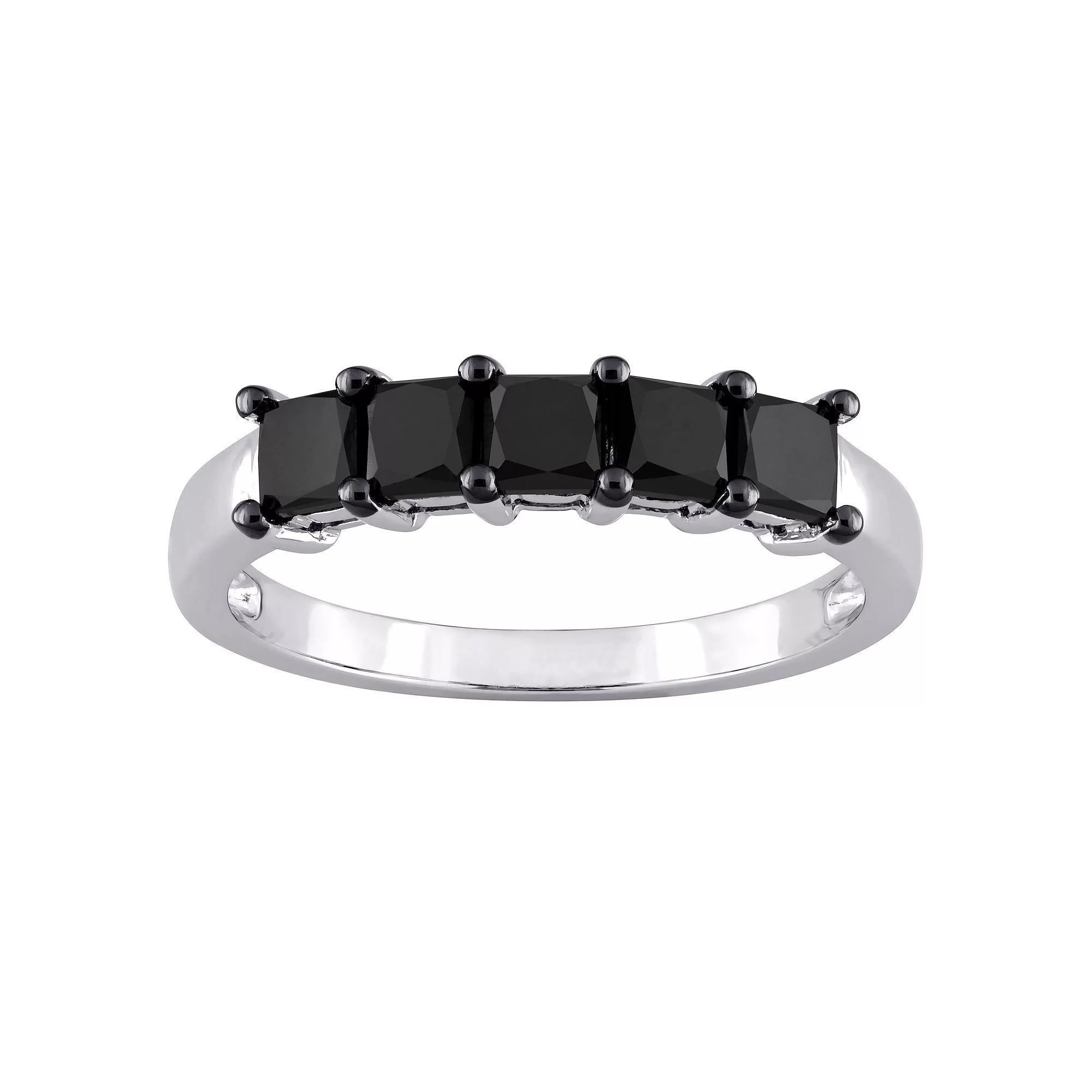 Stella Grace 10k White Gold 1 1/4 Carat T.W. Princess Black Diamond Semi-Eternity Ring, Womens 10k Whgold Product Image