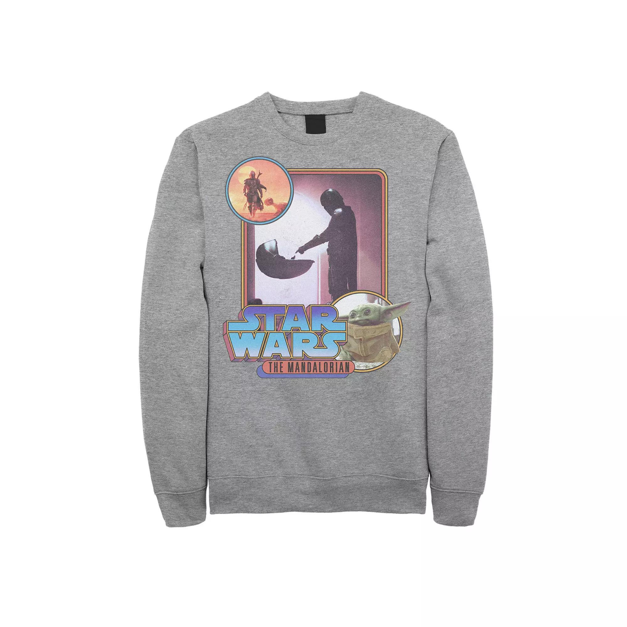 Men's Star Wars: The Mandalorian Retro Style Portrait Sweatshirt, Size: Large, Athletic Grey Product Image