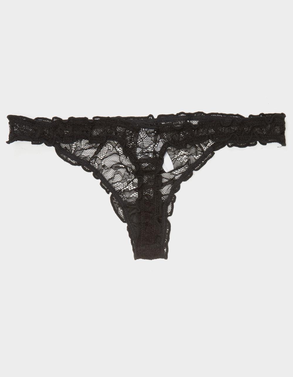 FULL TILT Lace Lettuce Edge Thong - BLACK Product Image