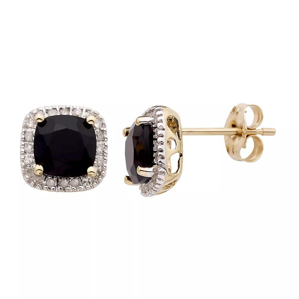 Onyx and 1/6 Carat T.W. Diamond 10K Gold Halo Button Stud Earrings, Womens, White Product Image