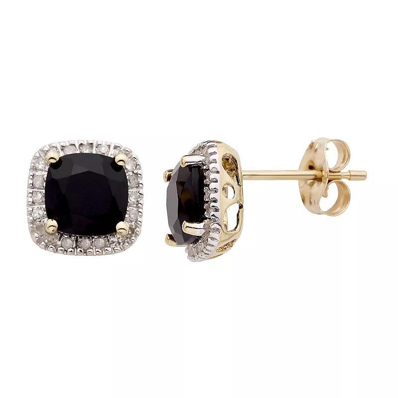 Onyx and 1/6 Carat T.W. Diamond 10K Gold Halo Button Stud Earrings, Womens, White Product Image