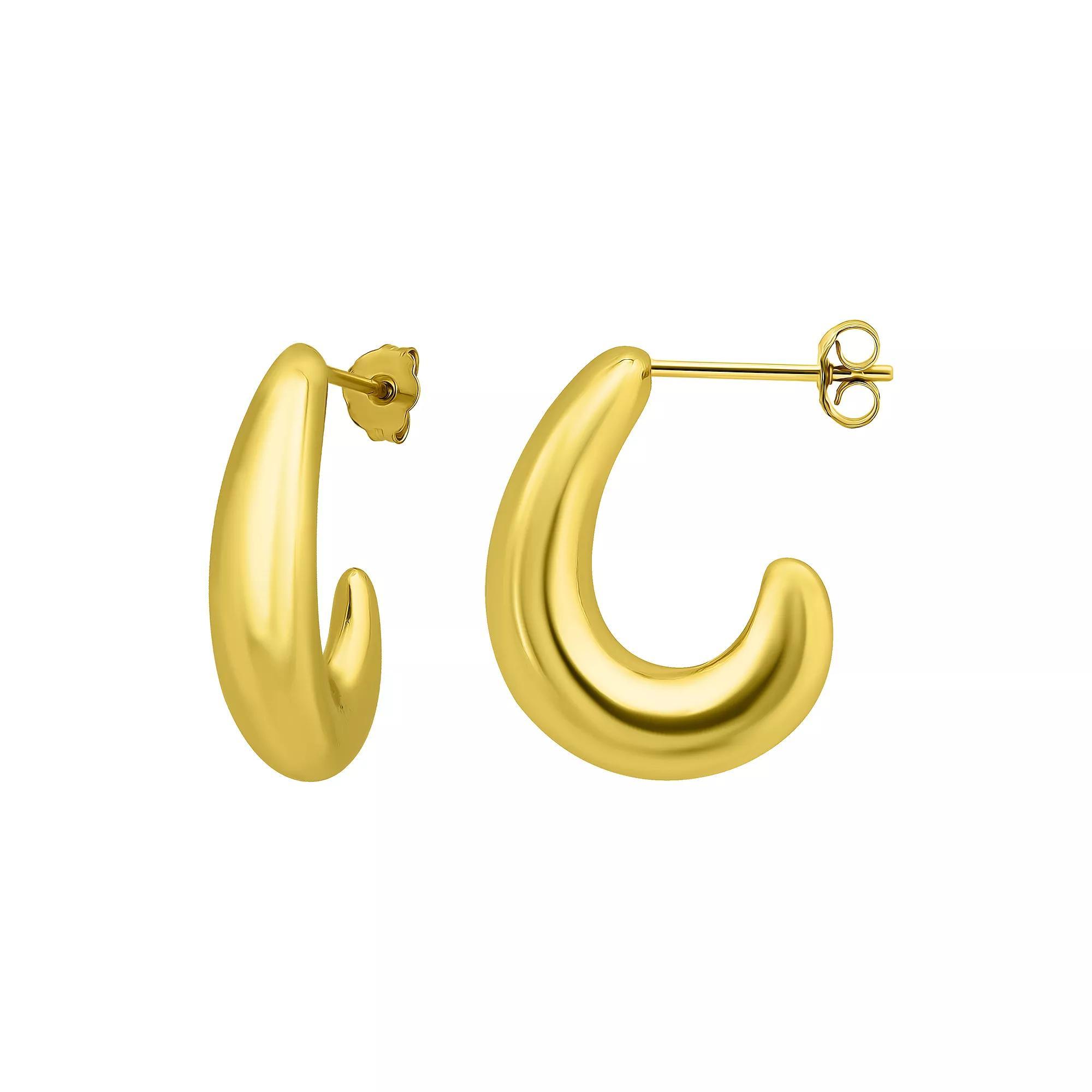 Aleure Precioso Sterling Silver Polished Chunky Graduated Half Hoop Drop Earrings, Women's, Gold Tone Product Image