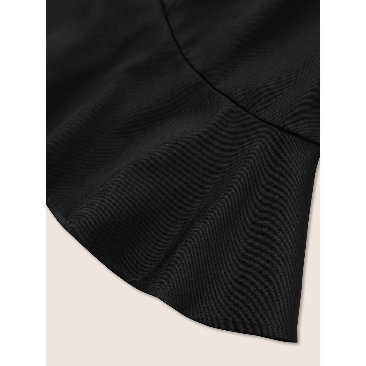 Plus Size Solid Patchwork Ruffles Blazer Black Women Work Plain Non Sleeve Elbow-length sleeve Suit Collar 14-16/1X At the Office Blazers BloomChic Product Image