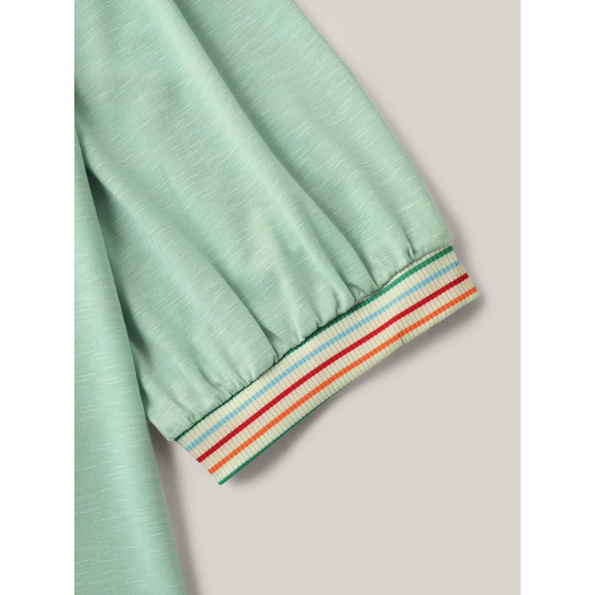 Plus Size Plain Puff Sleeve Crew Neck T-Shirt Greenbean Women Contrast Round Neck Everyday-Casual T-shirts BloomChic 18-20/2X Product Image