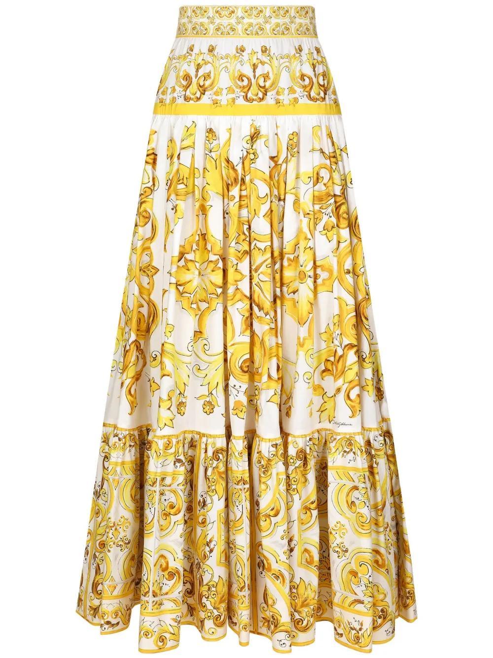 Majolica-print pleated maxi skirt Product Image