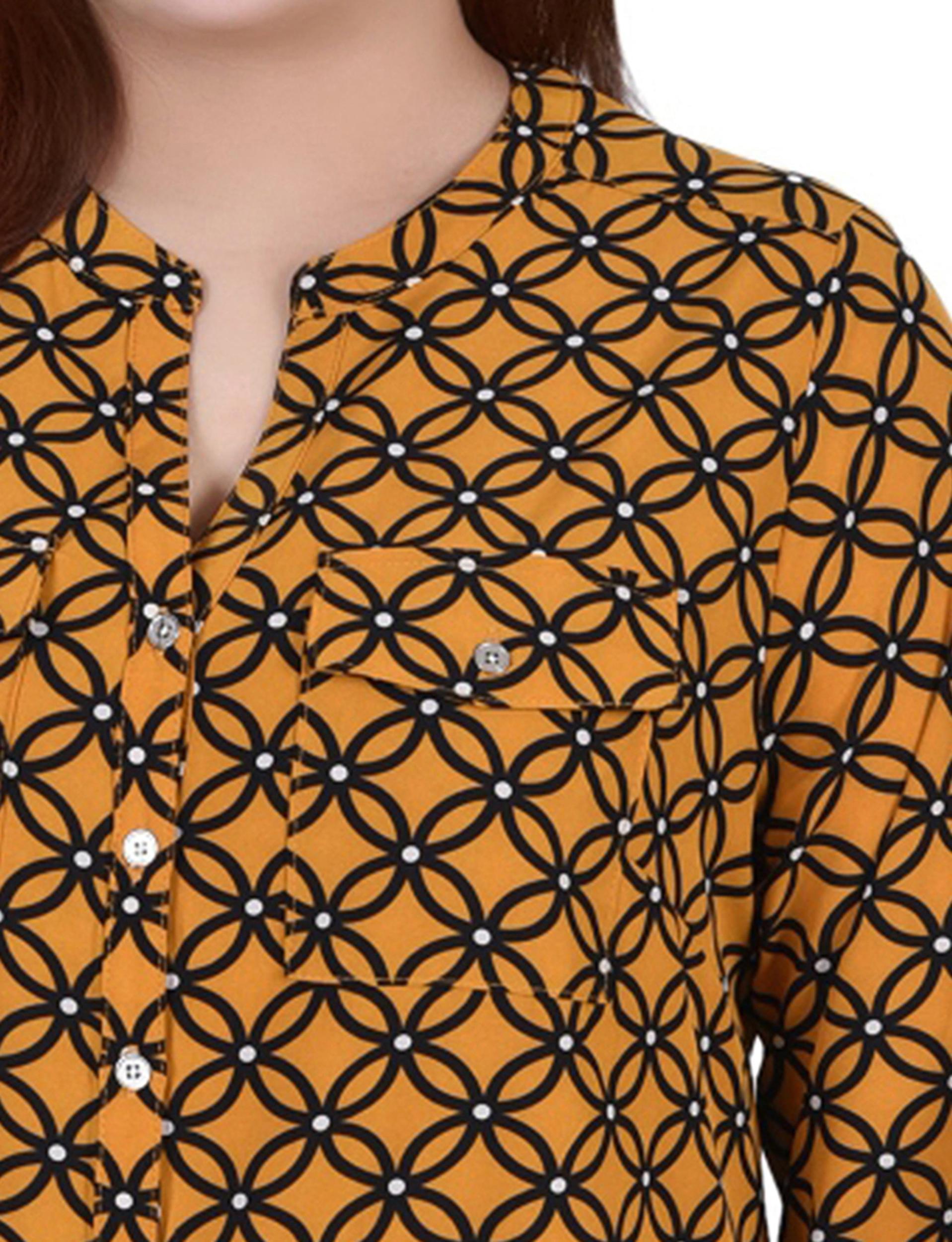 Yellow 3/4 Roll Tab Sleeve Mandarin Collar Blouse - Plus Size Product Image