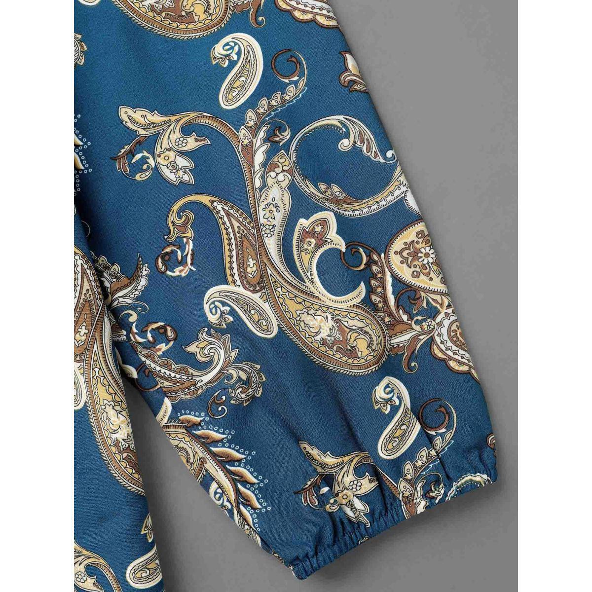 Plus Size Aegean Round Neck Paisley Cut Out Blouse Women Elegant Extra Long Sleeve Round Neck Everyday Blouses BloomChic 28/5X Product Image