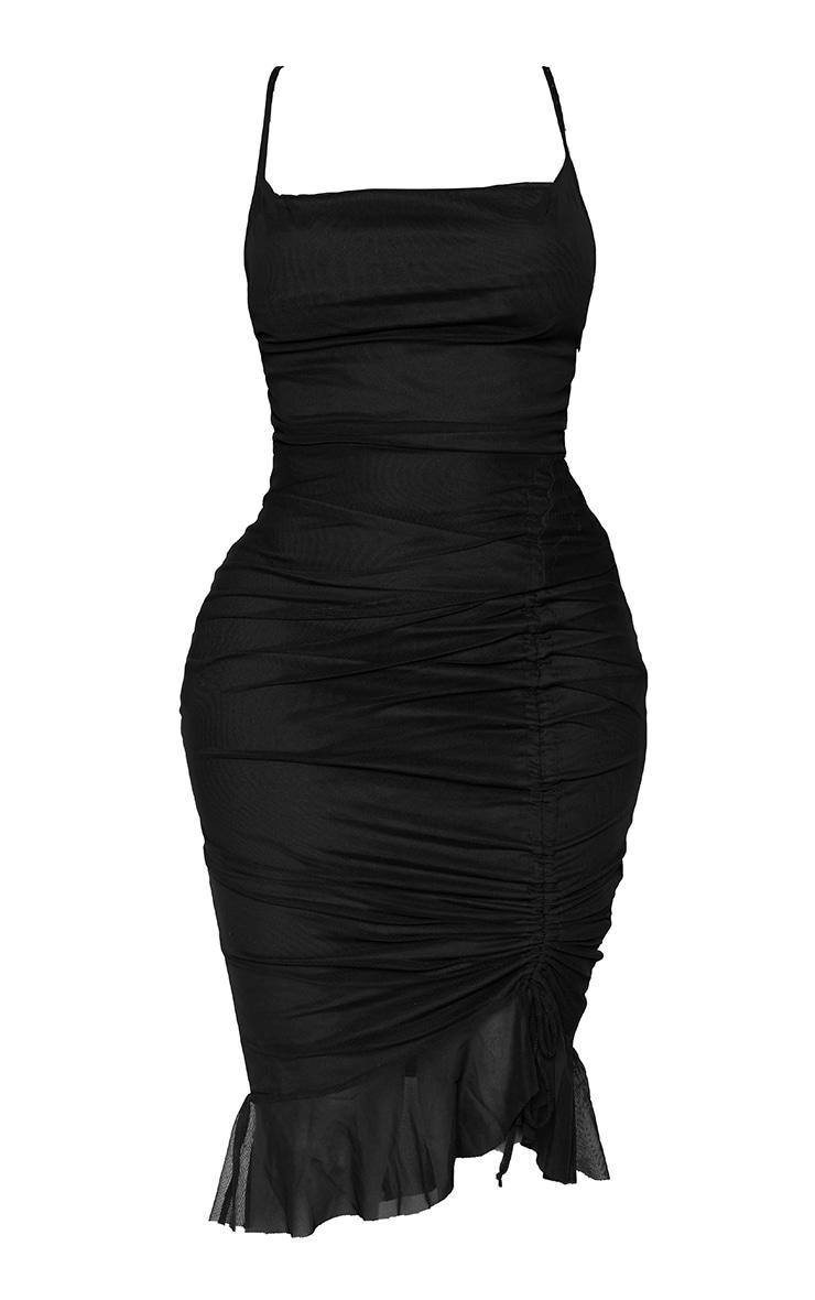 Shape Black Mesh Cowl Ruched Midi Dress Product Image