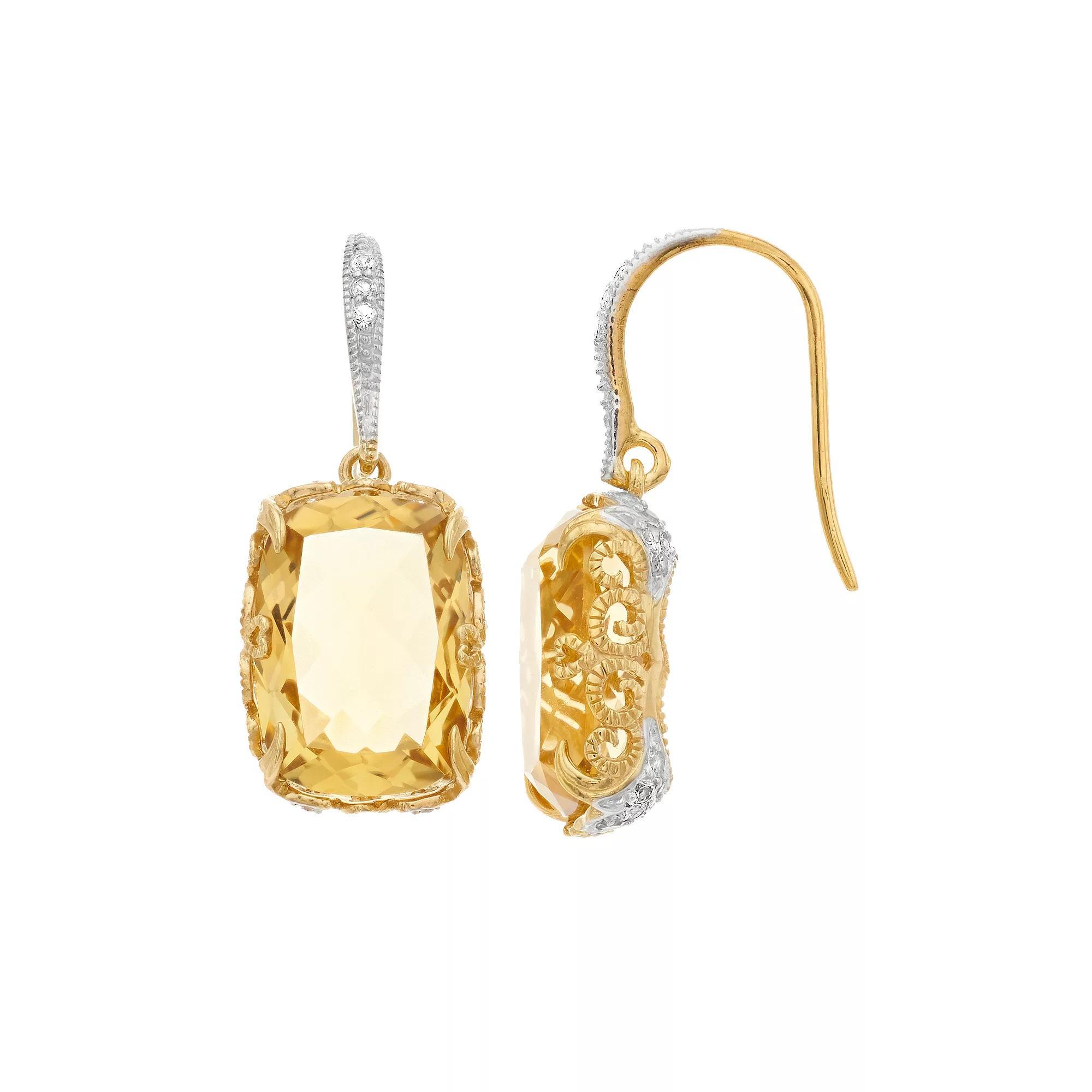 SIRI USA by TJM 14k Gold Over Silver Citrine & White Topaz Cushion Earrings, Women's, Gold Tone Product Image