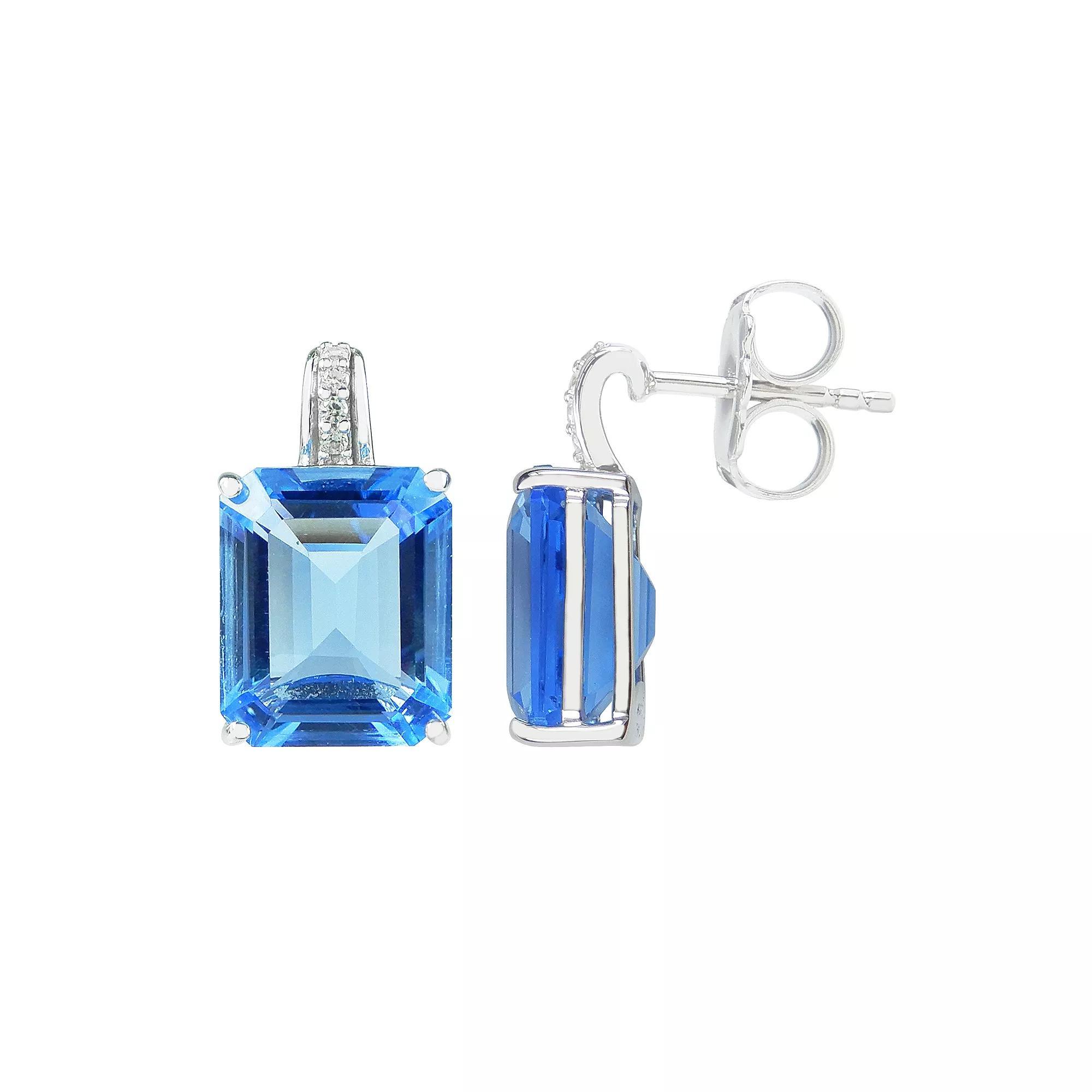 SIRI USA by TJM Sterling Silver Simulated Blue Quartz & Cubic Zirconia Square Stud Earrings, Women's Product Image
