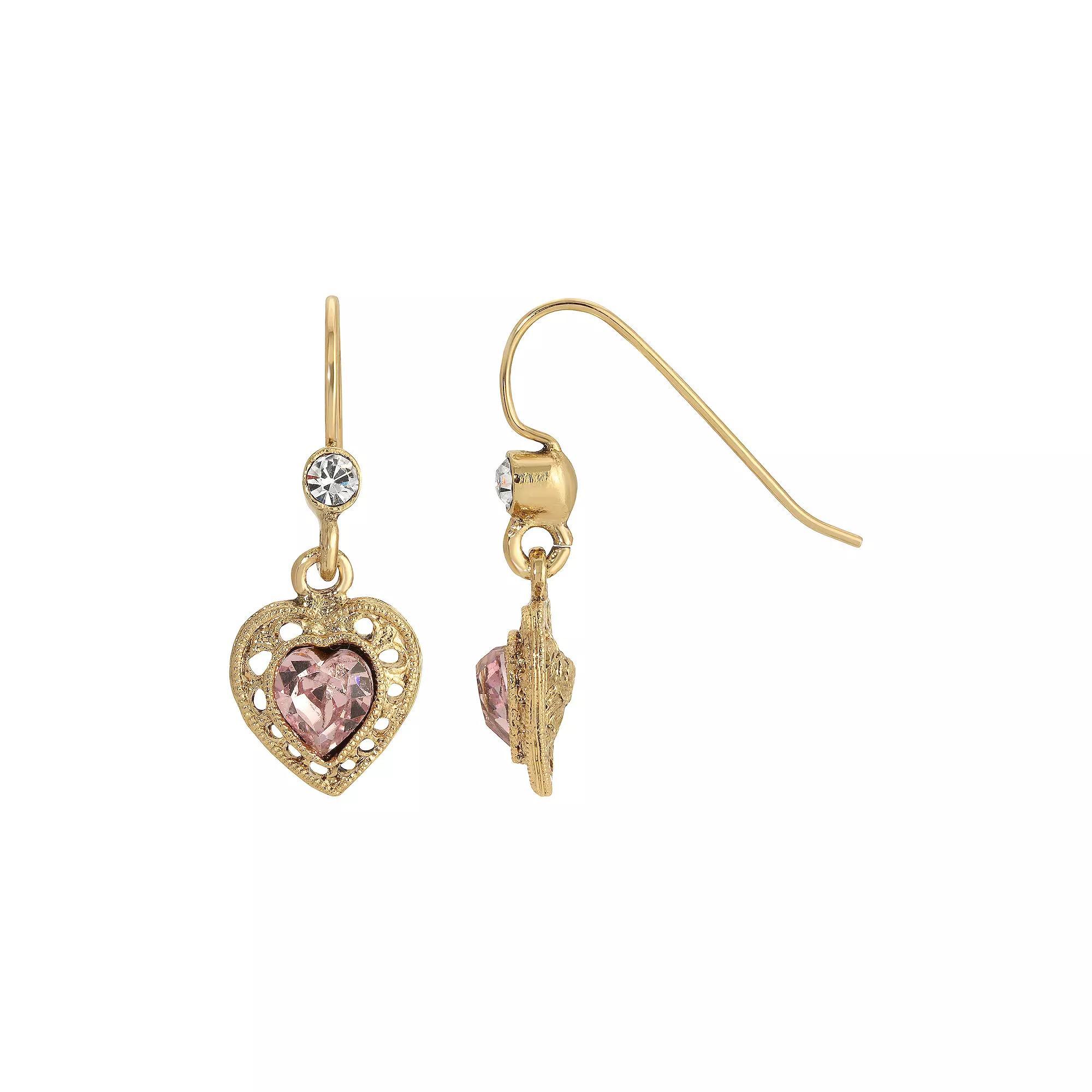 1928 Gold Tone Heart Drop Earrings, Womens, Green Product Image
