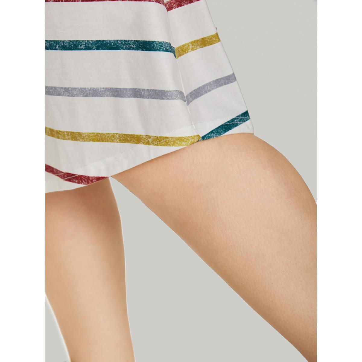 Plus Size Colour Striped Print Pocket Keyhole Arc Hem Dress Multicolor Women Casual Arc Hem Keyhole Cut-Out Short sleeve Curvy Knee Dress BloomChic 28/5X Product Image