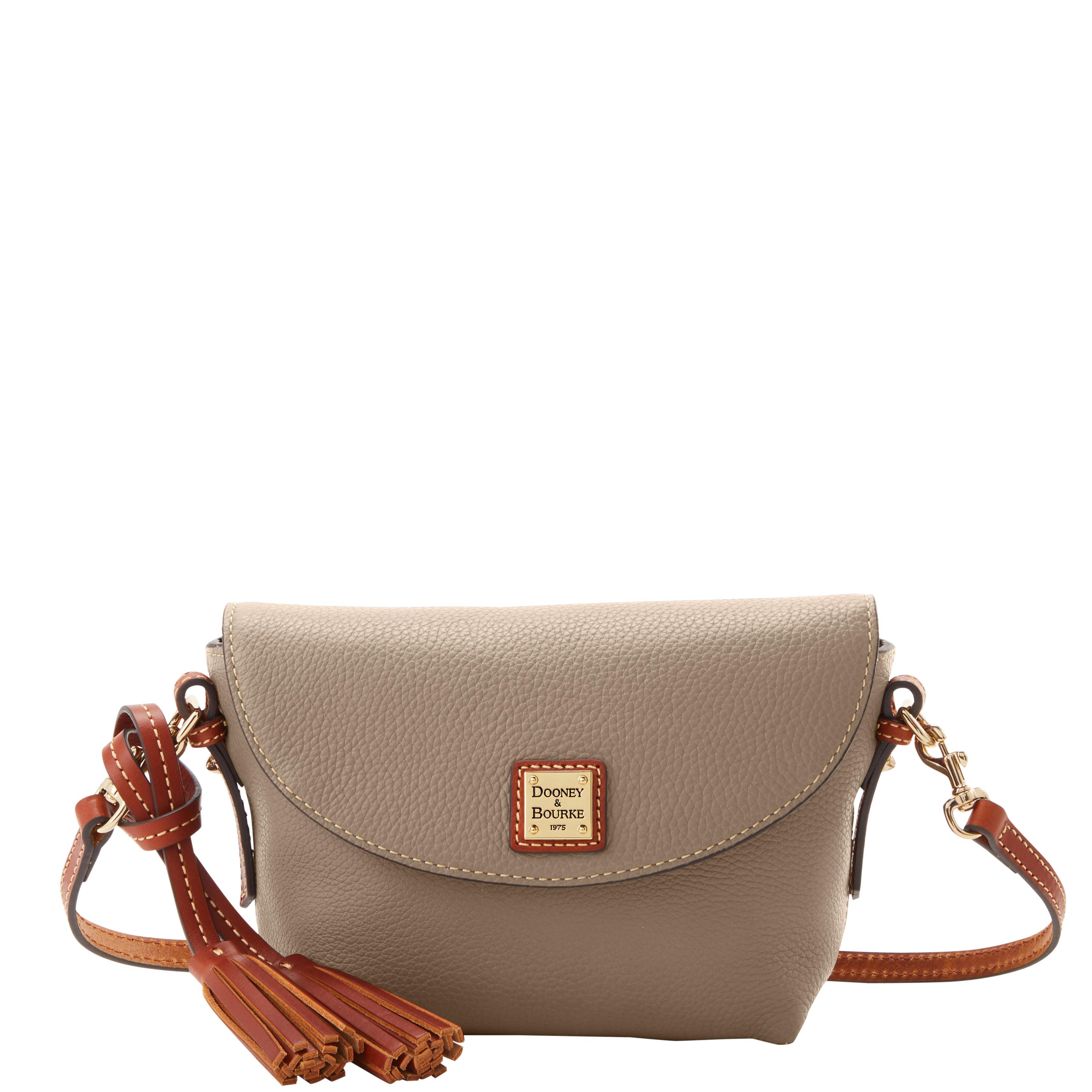 Dooney & Bourke Womens Pebble Grain Leather Crossbody Saddle Bag in Taupe Product Image