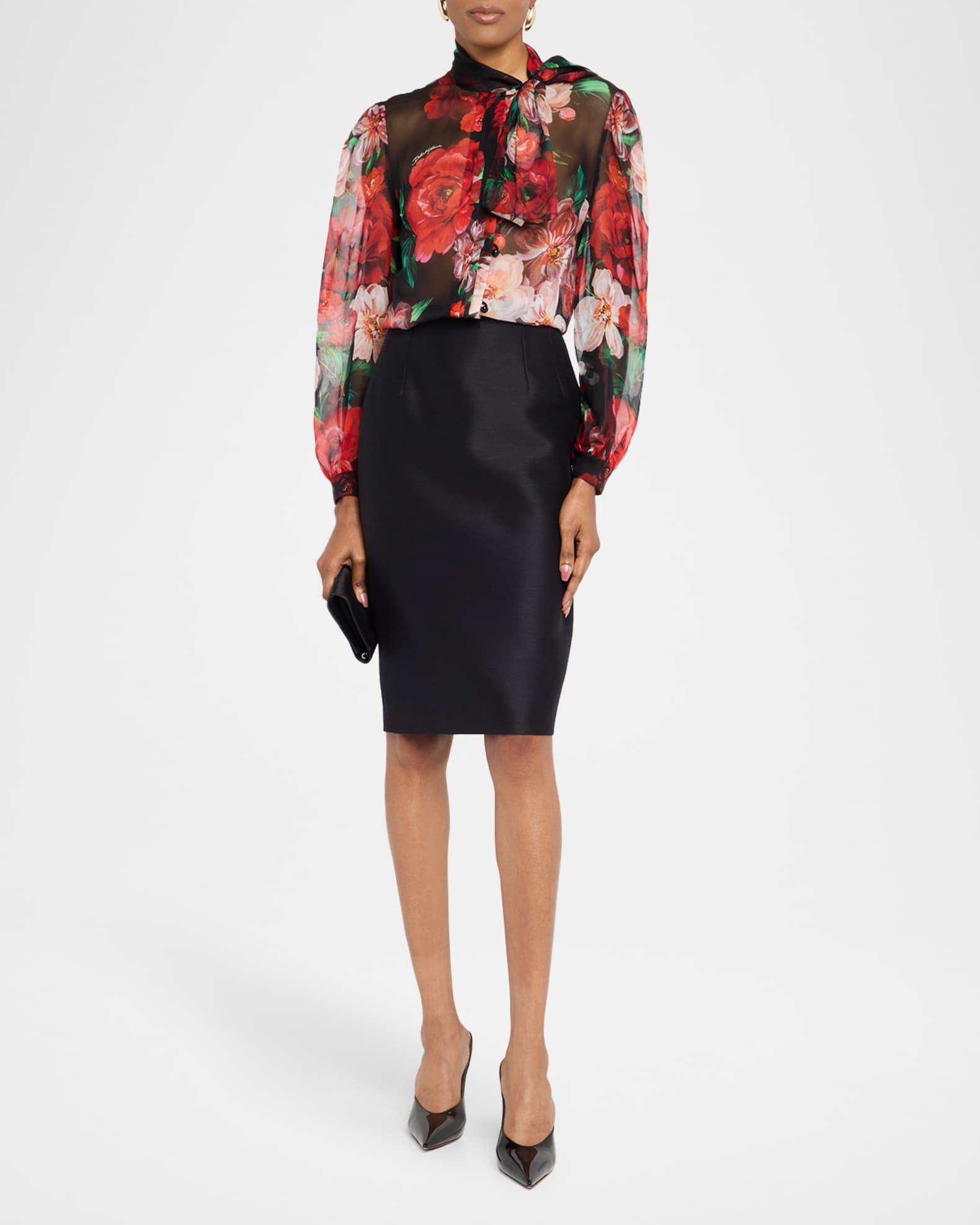 Rose Bouquet Chiffon Neck-Tie Blouse Product Image