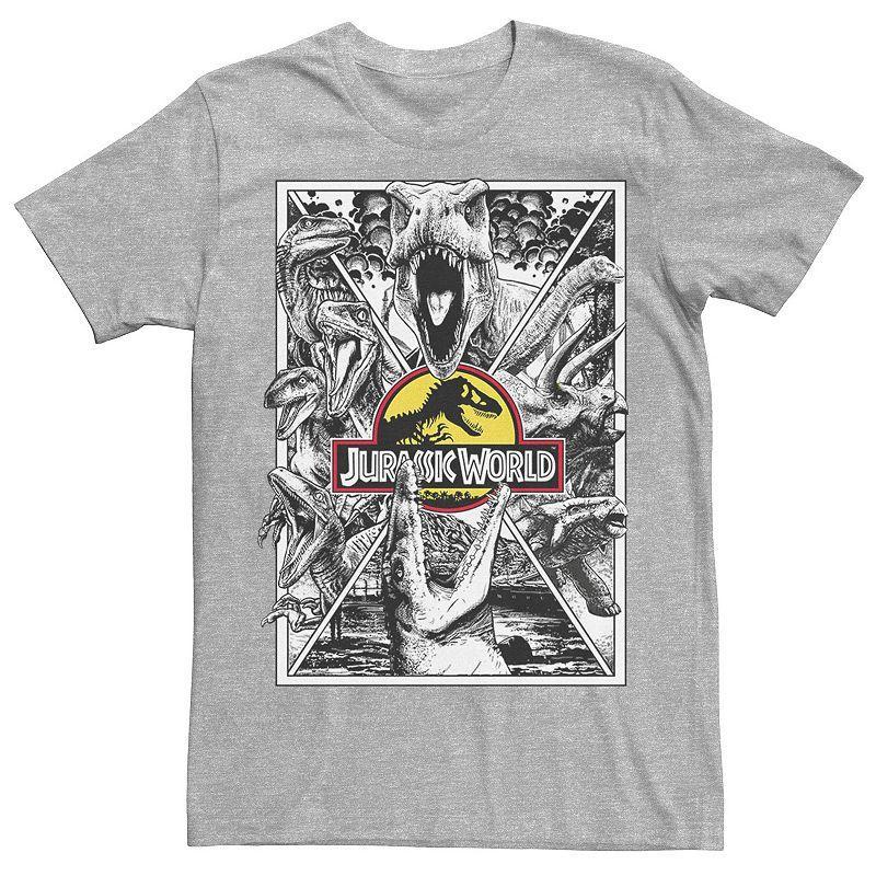 Mens Jurassic Park Collage Poster Tee Red Grey Product Image