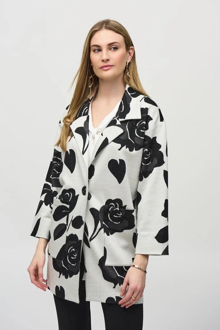 Jacquard Sweater Floral Straight Coat Product Image