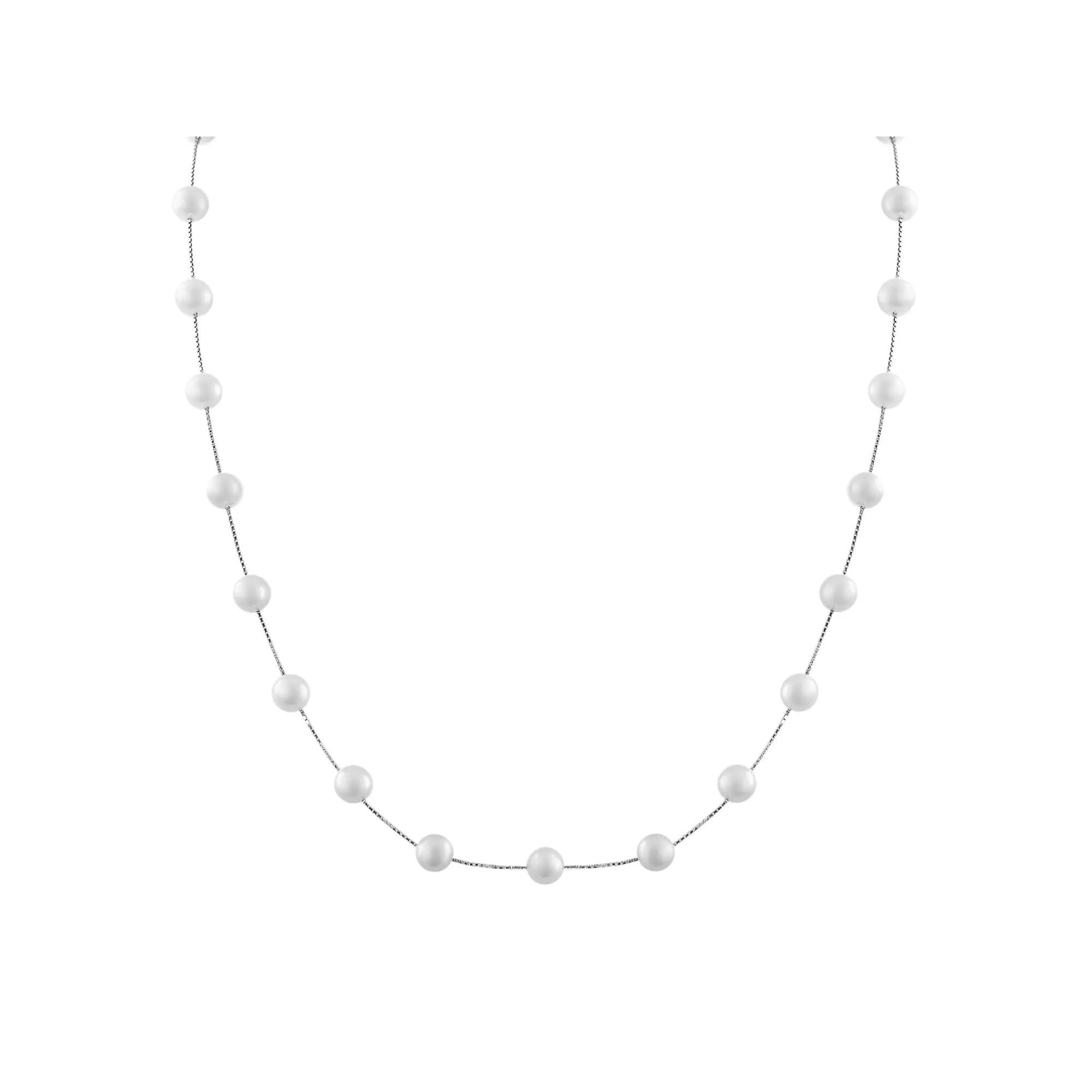 PearLustre by Imperial 10k White Gold Freshwater Cultured Pearl Station Necklace, Womens Product Image