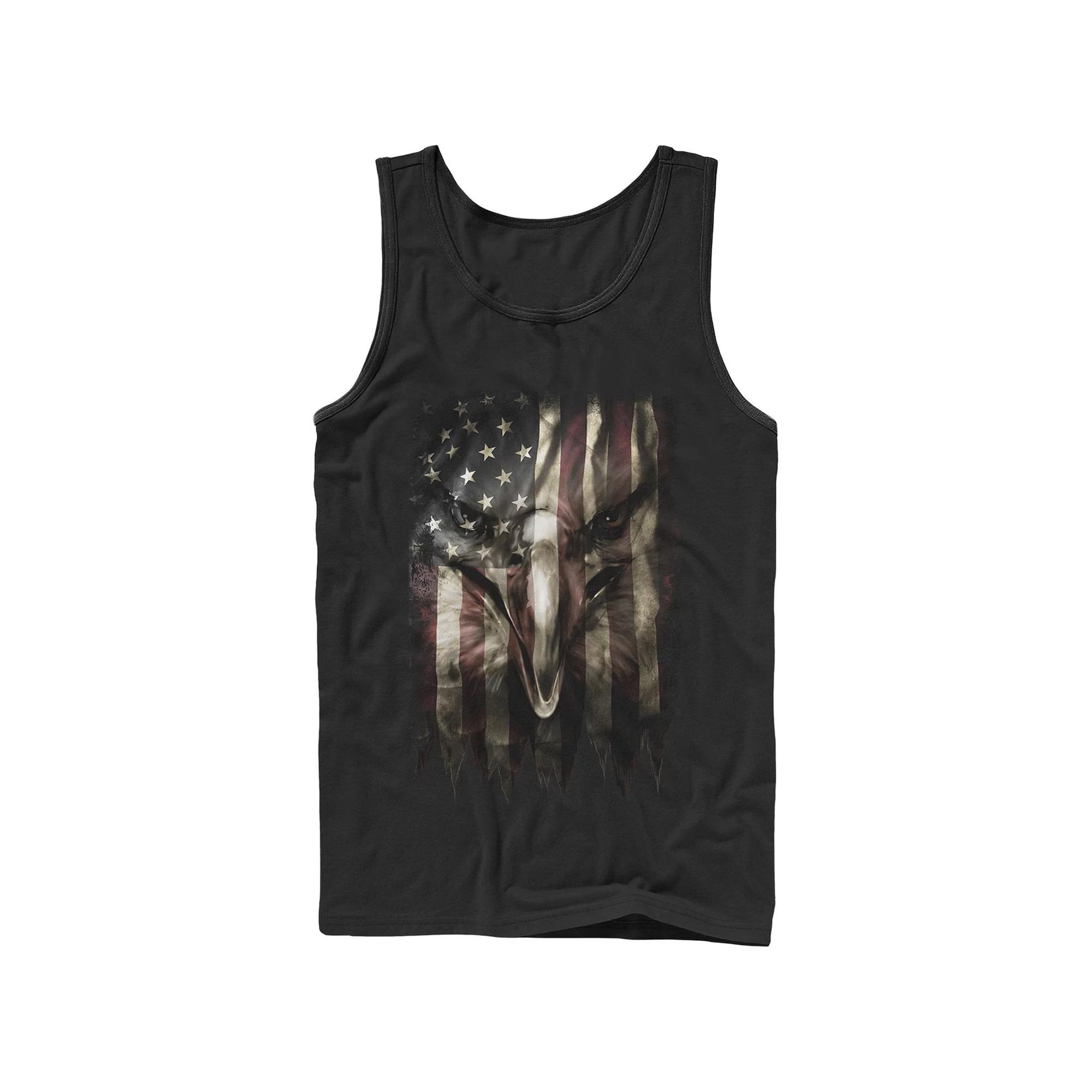 Men's Bald Eagle USA Flag Print Graphic Tank Top, Size: Large, Black Product Image