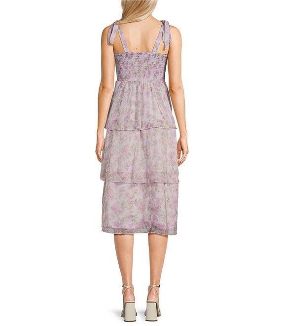Allison & Kelly Floral Print Tie Shoulder Tiered Dress Product Image