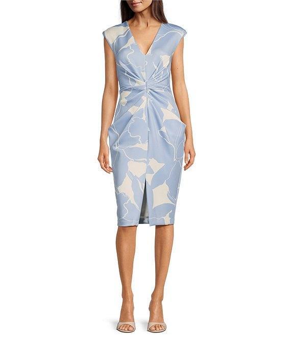 Donna Karan V-Neck Cap Sleeve Ruched Sheath Dress Product Image