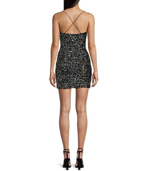 B. Darlin Cowl Neck Spaghetti Strap X-Back Chunky Sequin Bodycon Dress Product Image
