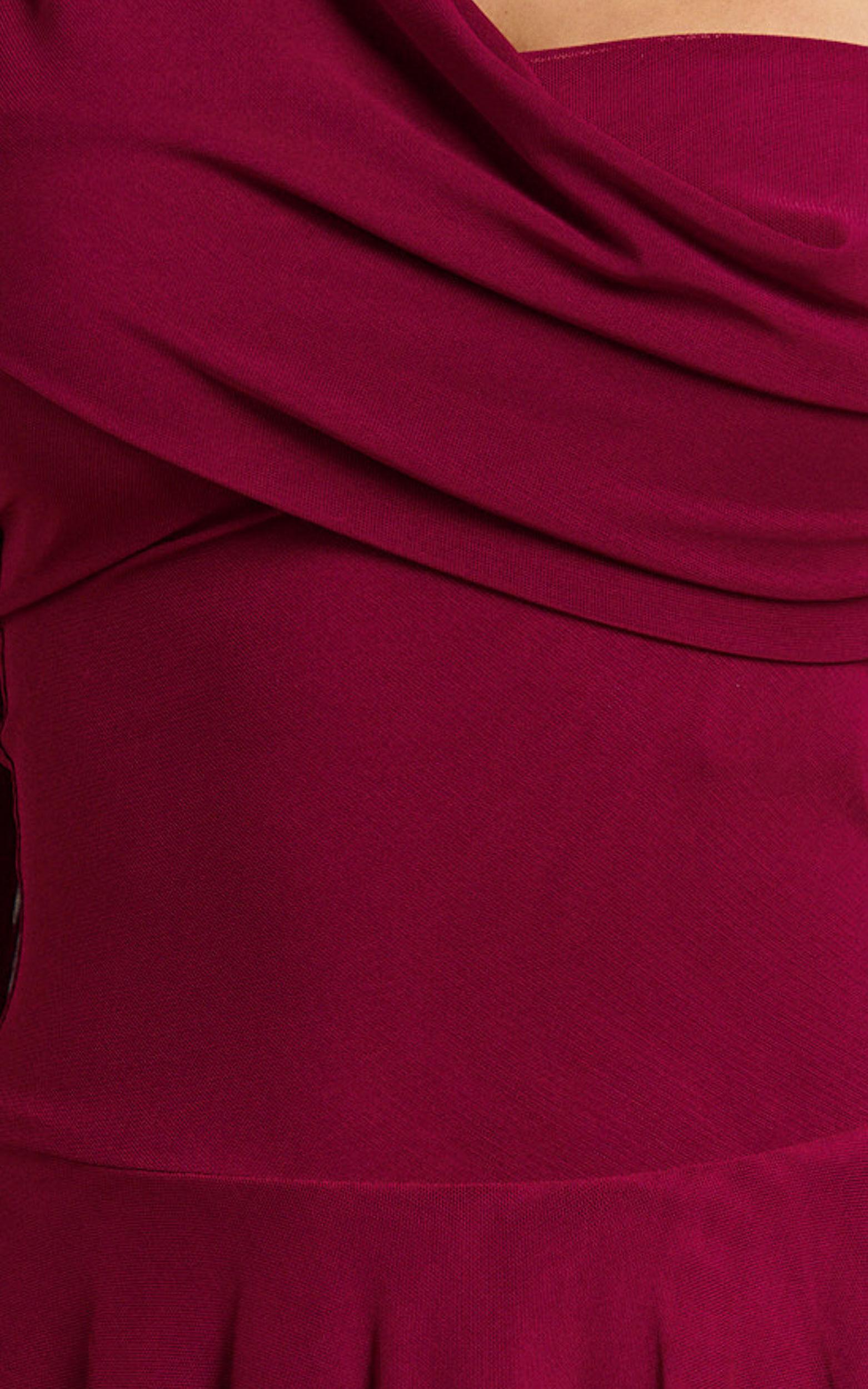 Karla Mini Dress - Asymmetric Tie Neck Fit And Flare Dress in Wine Product Image