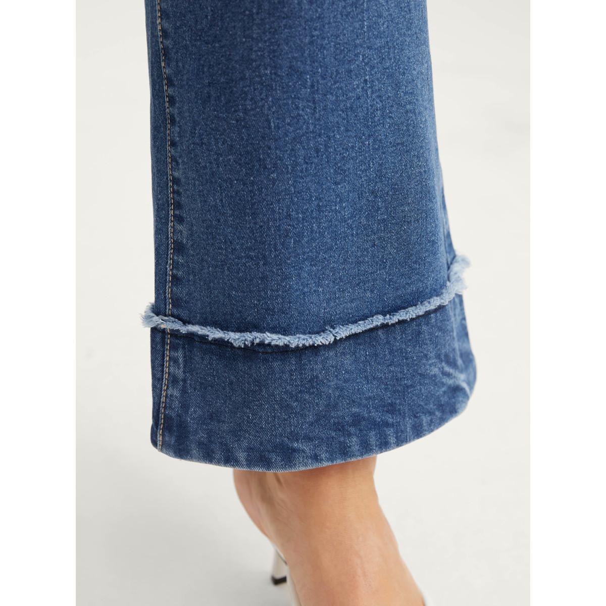 Plus Size Vintage Raw Hem Bootcut Jeans Women Denimblue Medium stretch Slanted pocket Jeans BloomChic 22/3X Product Image