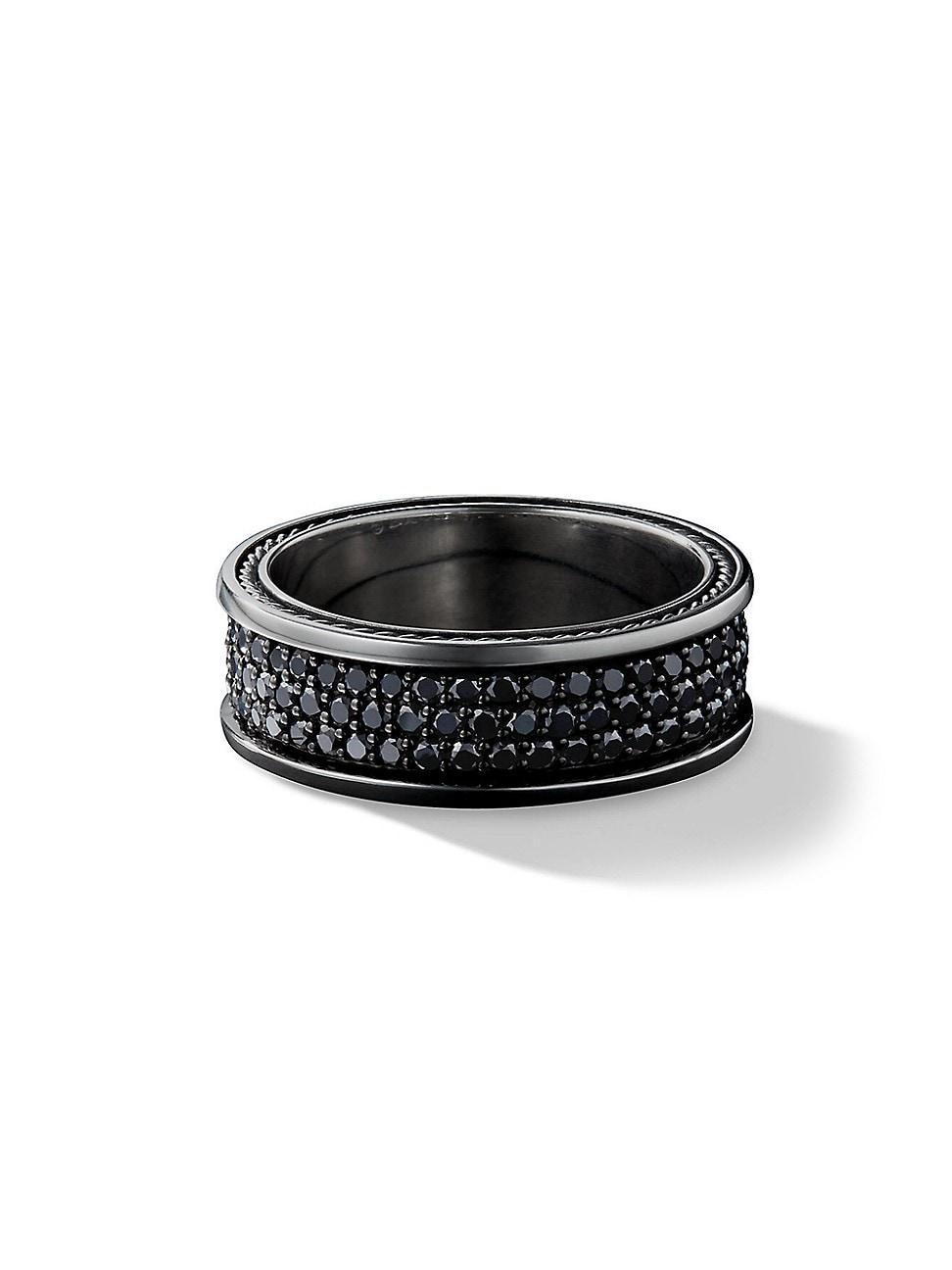 David Yurman Mens Streamline Three-Row Band Ring with Black Diamonds Product Image