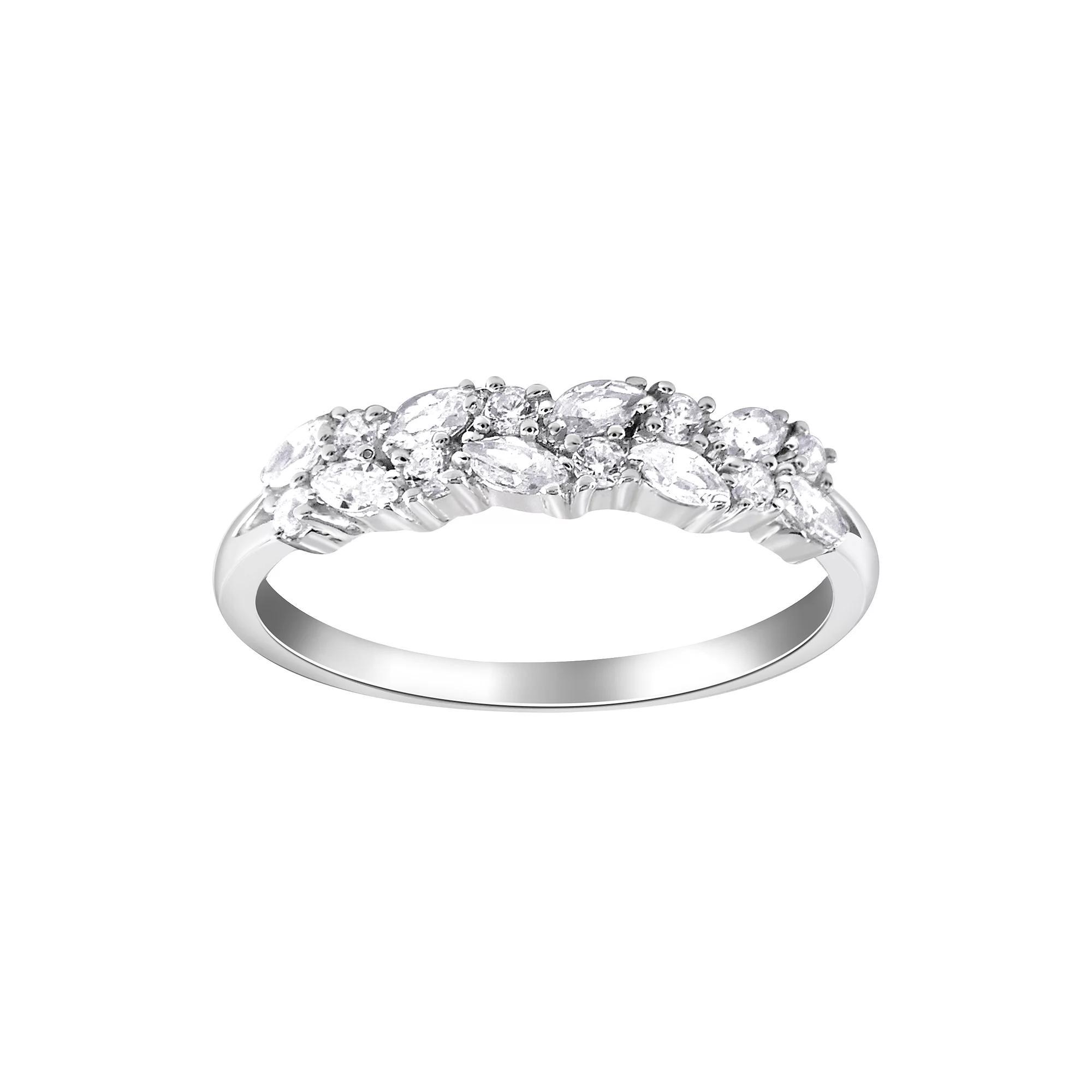SIRI Rhodium-Plated Sterling Silver Cubic Zirconia Ring with Oval and Round Stone Mix, Women's, Size: 7 Product Image