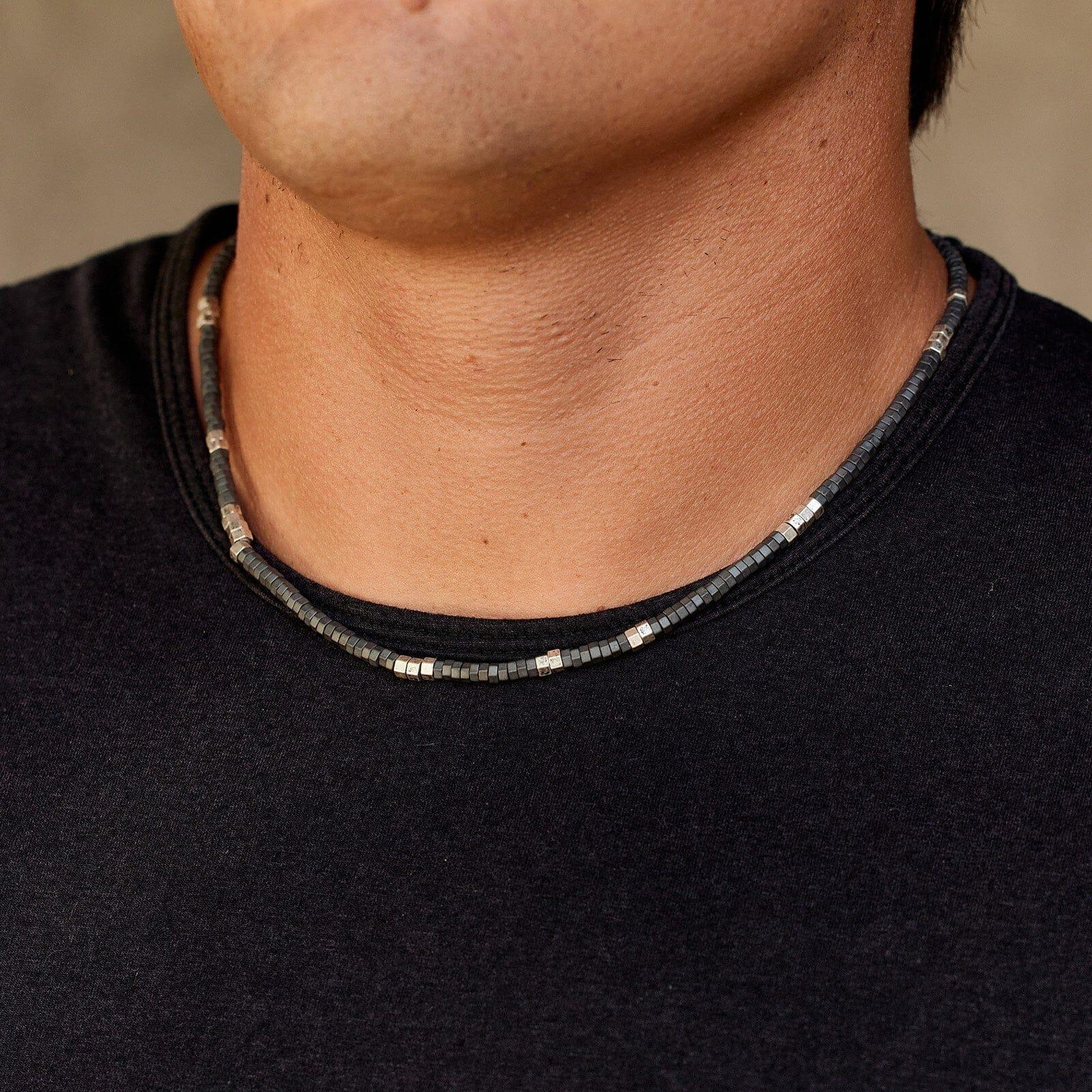 Men's Faceted Pyrite Bead Necklace Male Product Image