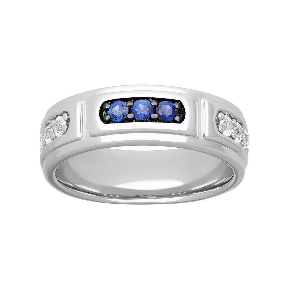 AXL Men's Sterling Silver Lab-Created Blue & White Sapphire Band, Size: 11 Product Image
