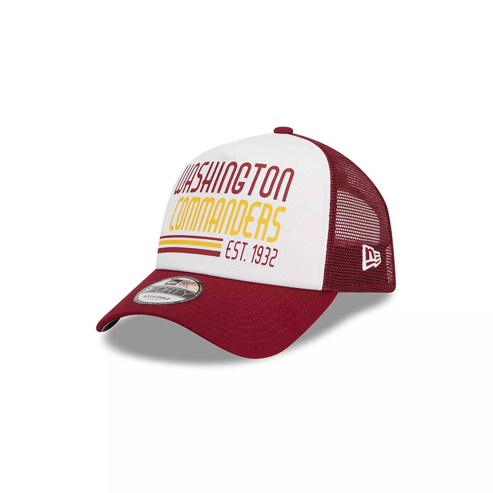 Mens New Era White/Burgundy Washington Commanders Stacked A-Frame Trucker 9FORTY Adjustable Hat Product Image