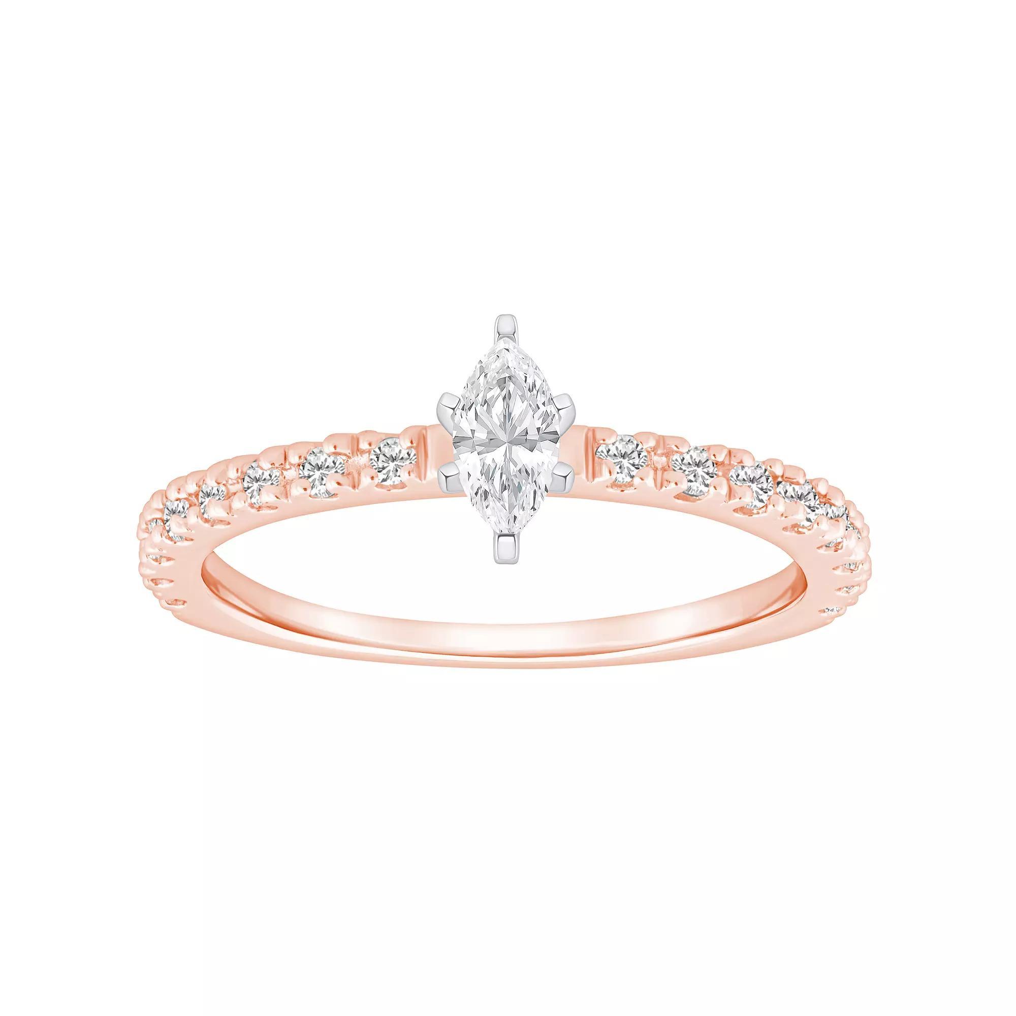 Alyson Layne 14k Gold 1/2 Carat T.W. Diamond Marquise-Cut Embellished Band Engagement Ring, Women's, Size: 9.50, 14k Two Tone Rose Gold Product Image