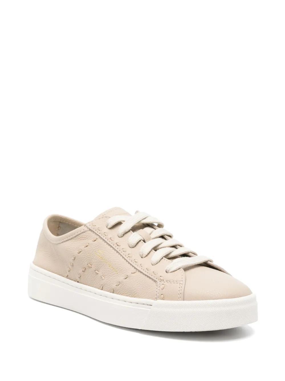 SANTONI Leather Sneakers In Neutrals Product Image