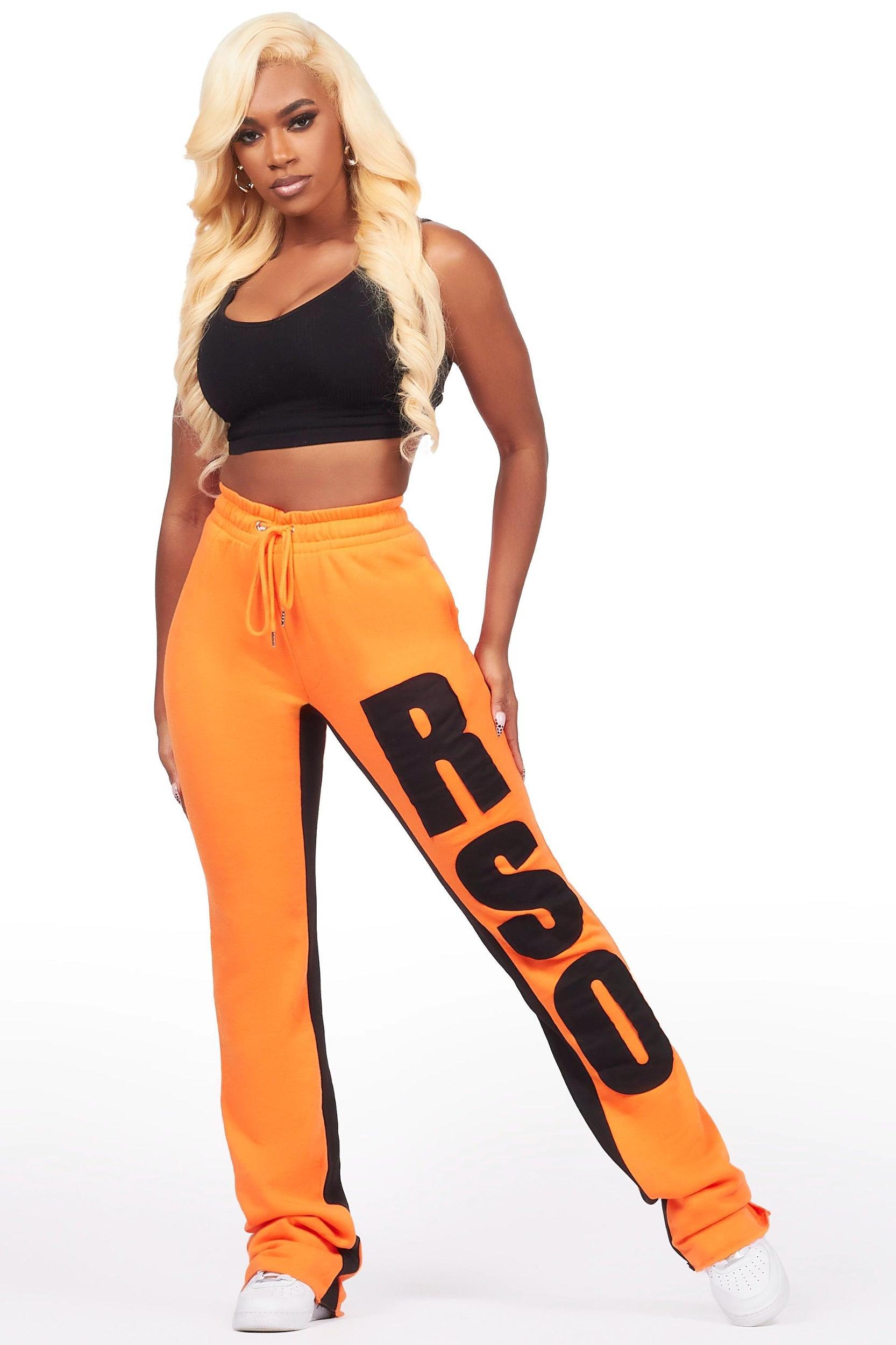 Juatica Orange Baggy Stacked Track Pant Female Product Image