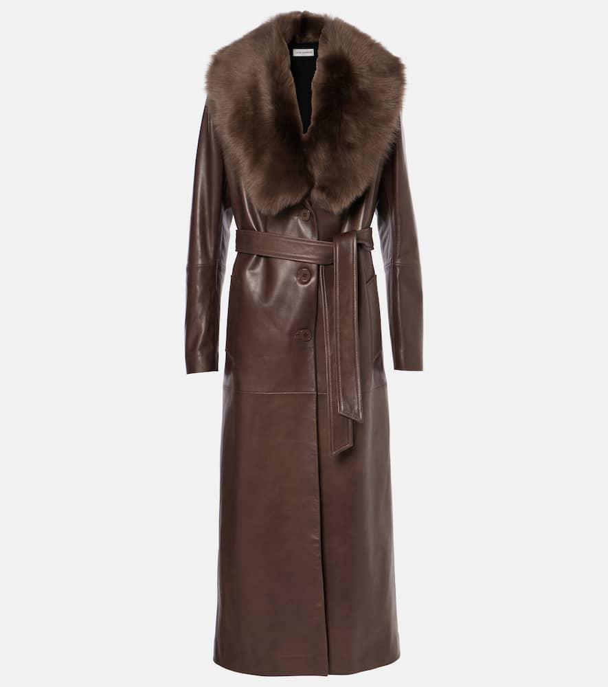 NOUR HAMMOUR Dakota Leather Trench Coat In Brown Product Image