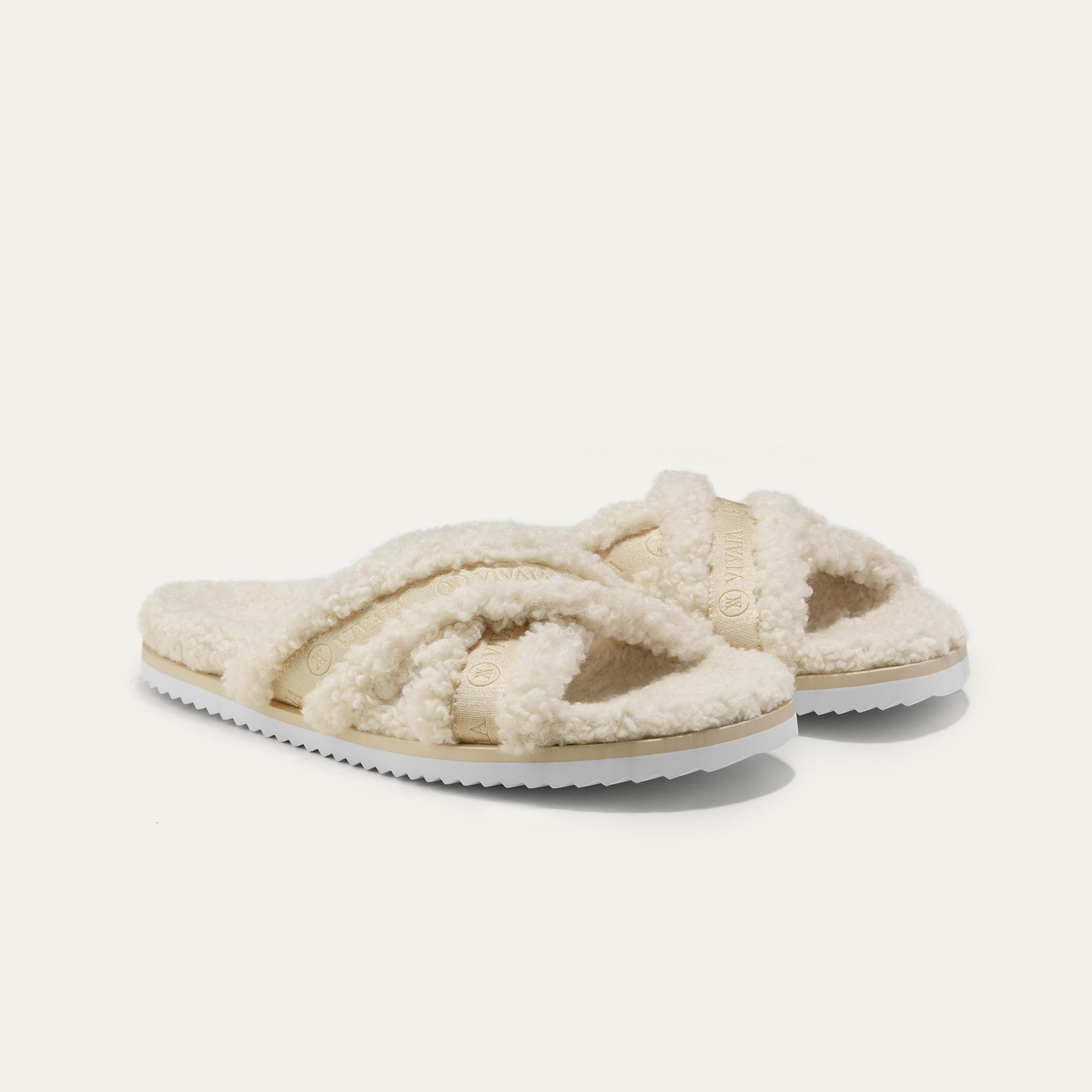 Furry Criss-Cross Strap Slippers (Hannah) Product Image