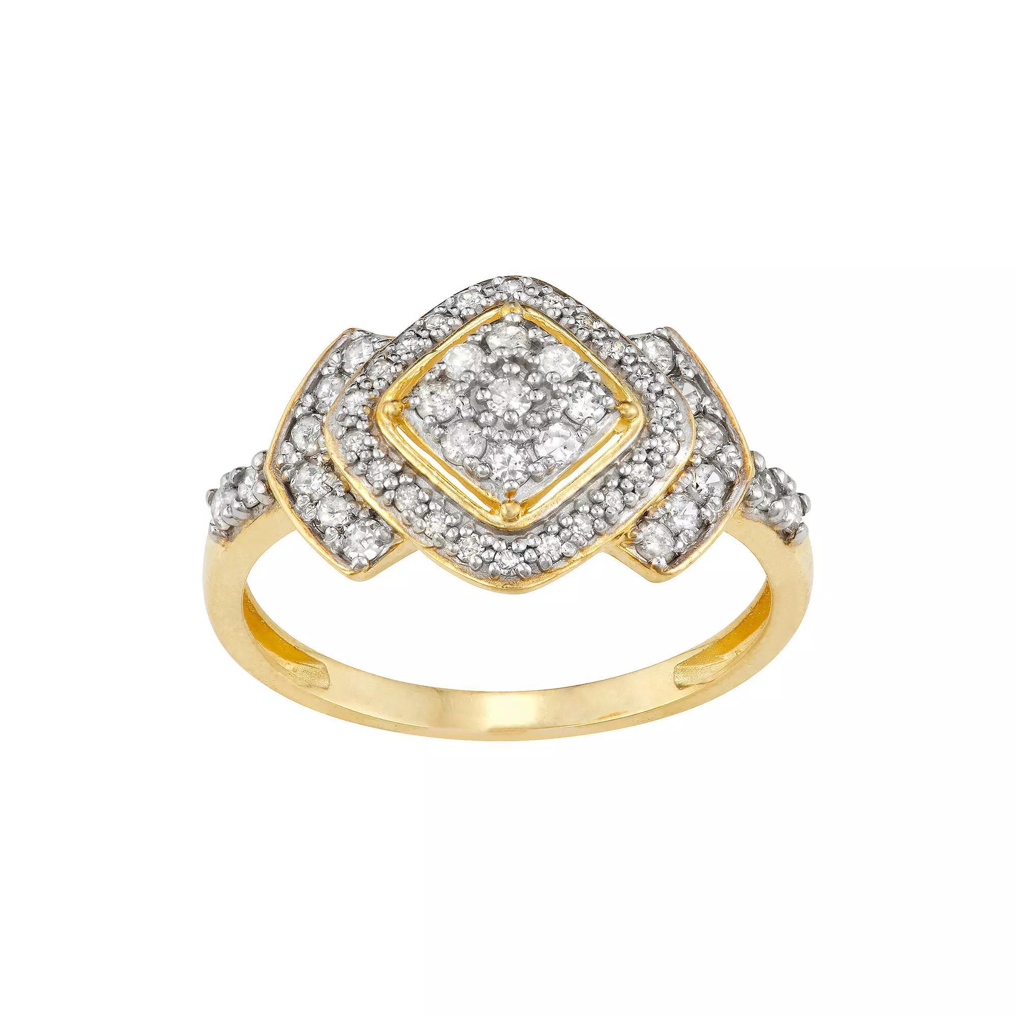Tiara 10k Gold 1/2 Carat TW Diamond Halo Ring, Womens Product Image