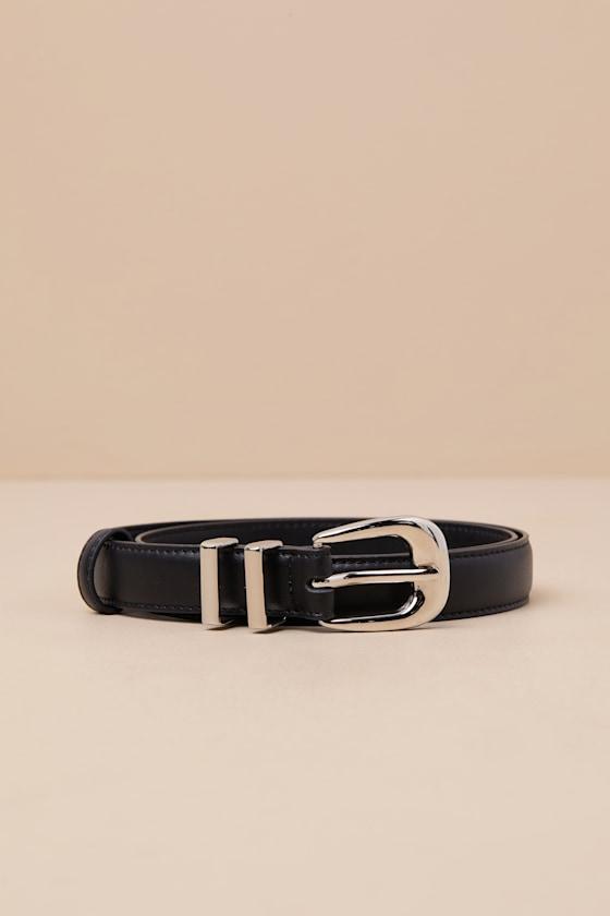 Exclusive Addition Black and Silver Leather Belt Product Image