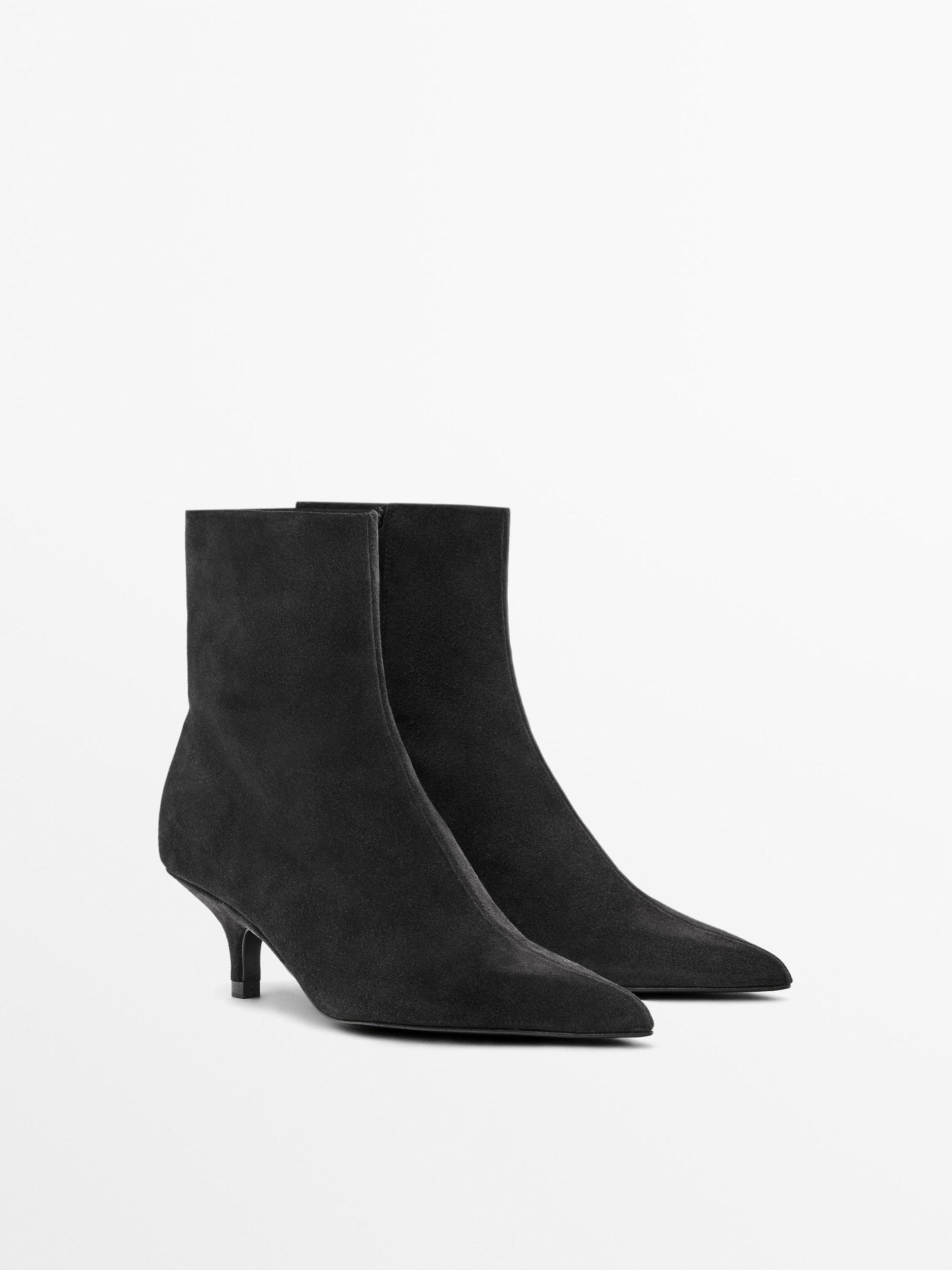 Split leather high-heel ankle boots Product Image