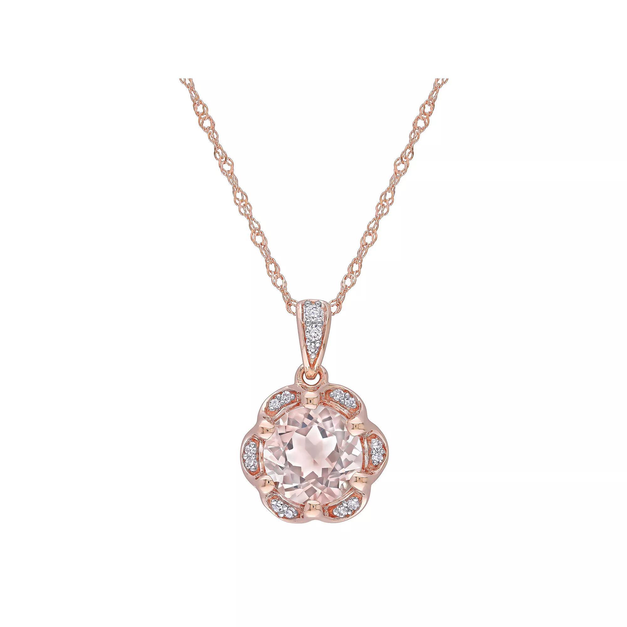 Stella Grace 14k Rose Gold Morganite & Diamond Accent Flower Stud Pendant Necklace, Women's, Size: 17" Product Image