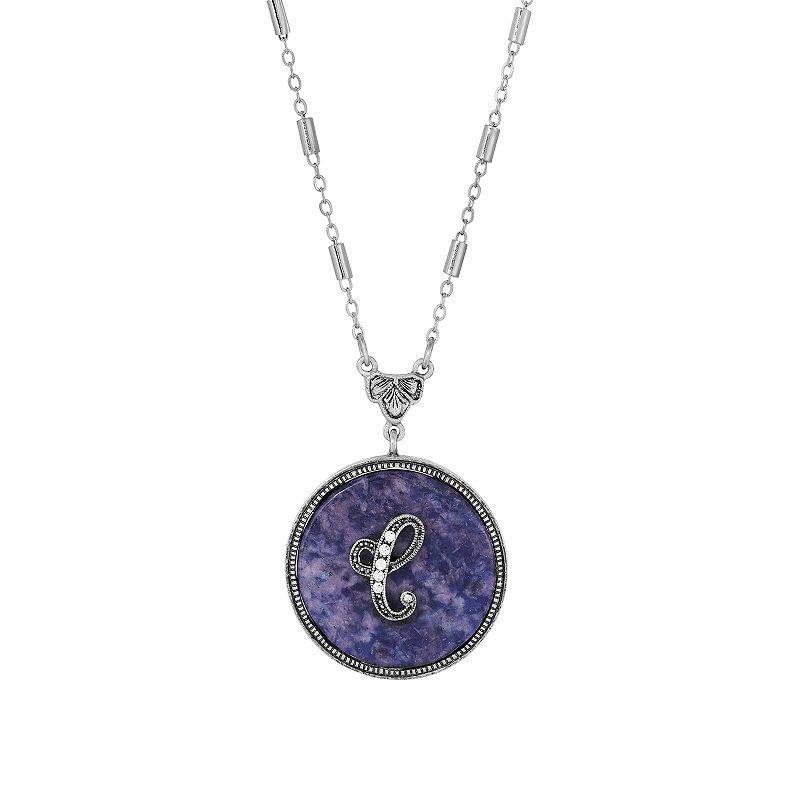 1928 Silver Tone Round Initial Pendant Necklace, Women's, G Product Image