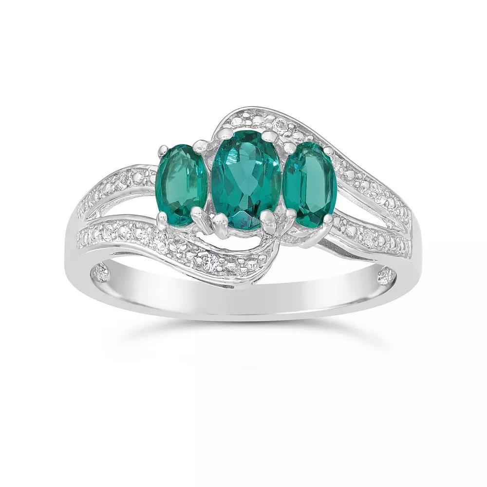 Gemminded Sterling Silver Lab-Created Emerald & Lab-Created White Sapphire Ring, Women's, Size: 8, Green Product Image